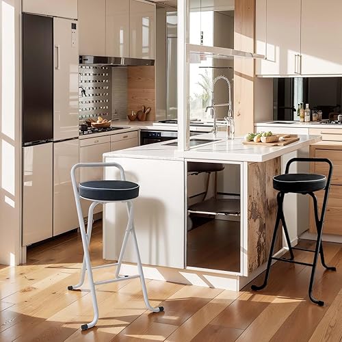 Miniatura 6 de Taburetes plegables para adultos, portátil de 25.629.5 pulgadas, silla plegable compacta con respaldo bajo, silla de bar acolchada, silla plegable