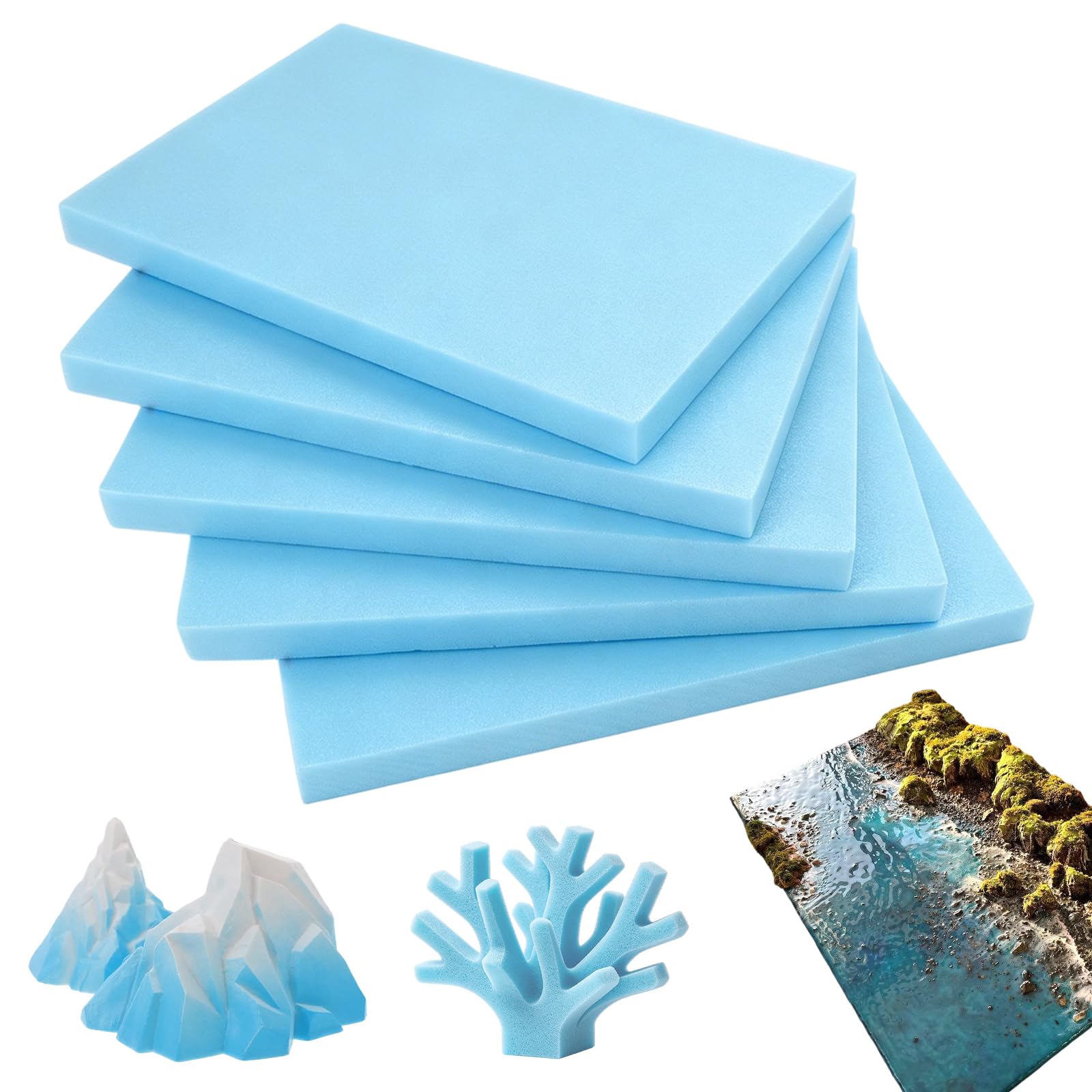 5 Pack Blue Foam Boards for Crafts, 20mm Thick Polystyrene Foam Sheet, High Density Craft Foam Sheets, Rectangle Foamboard for Crafting, Modeling, Sculpture, Arts and Crafts Projects, 29x20x2cm