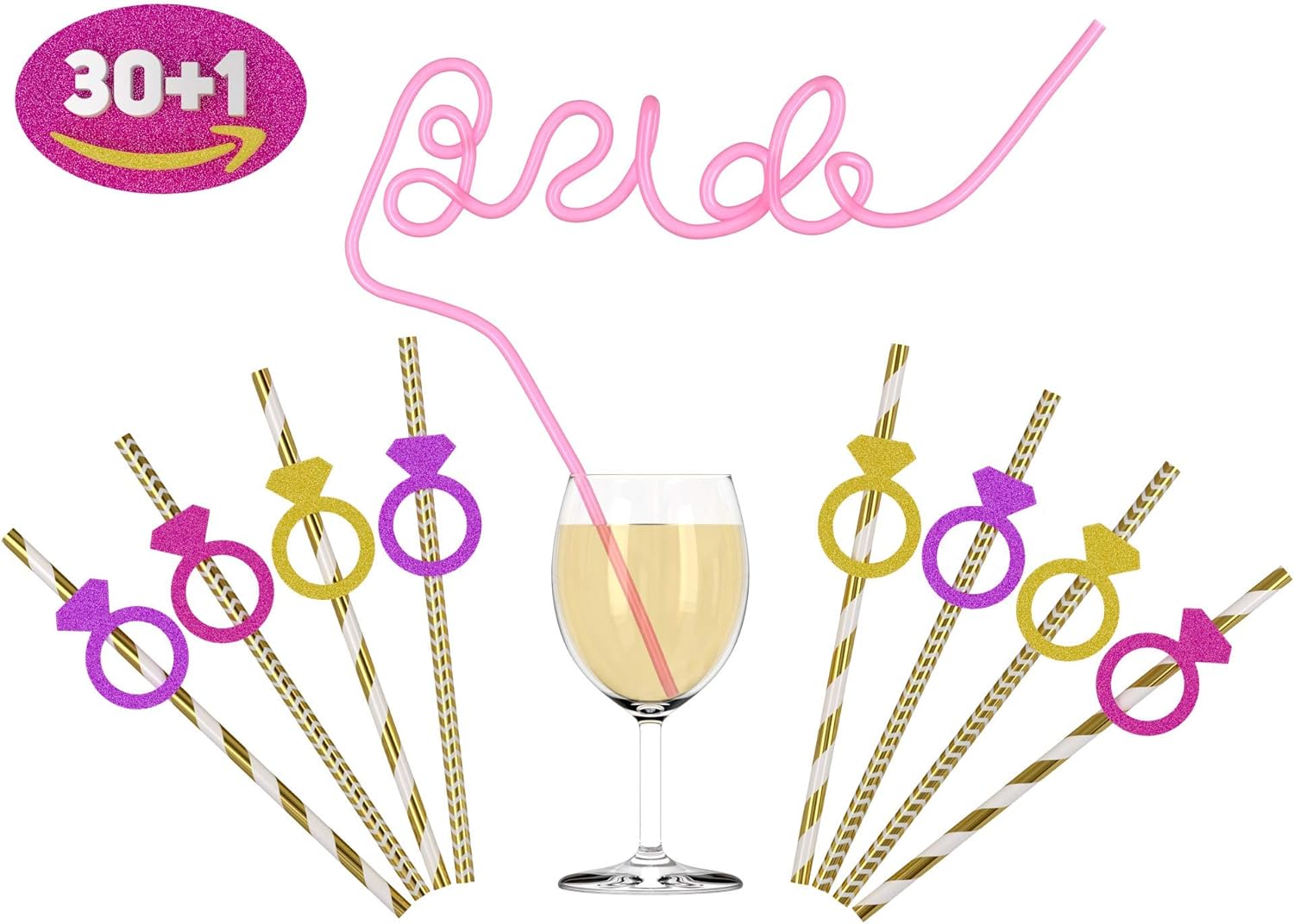 Bride Straw with Bachelorette Party Straws 30+1 Pieces