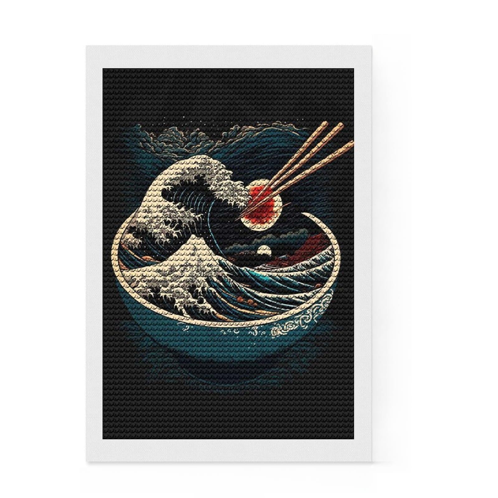 Junmoney Ramen Bowl with Great Wave Diamond Art Kit 8"x12", for Women, Easy Handmade Project, Modern Decor, Festive Craft Gift, with Tool Kit