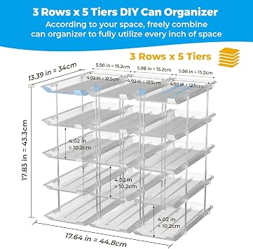 Can Organiser for Cupboard Stackable 5 Tiers Can Storage Pantry | Automatic Rolling Food Can Soda Can Organiser for Cupboard Kitchen Pantry Cabinet Fridge holds 60 Cans Rack Clear Combinable