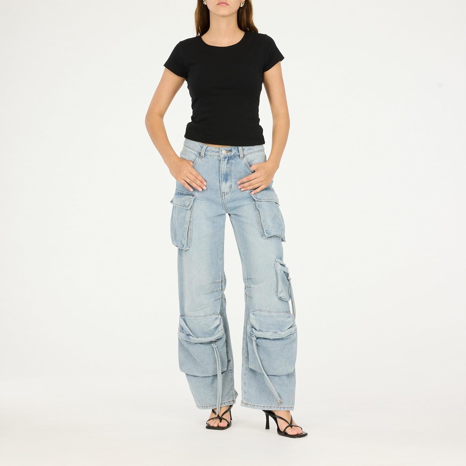 Forever 21 Women's Cargo Jeans-Wide-Leg Denim with Oversized Utility Pockets - Image 2