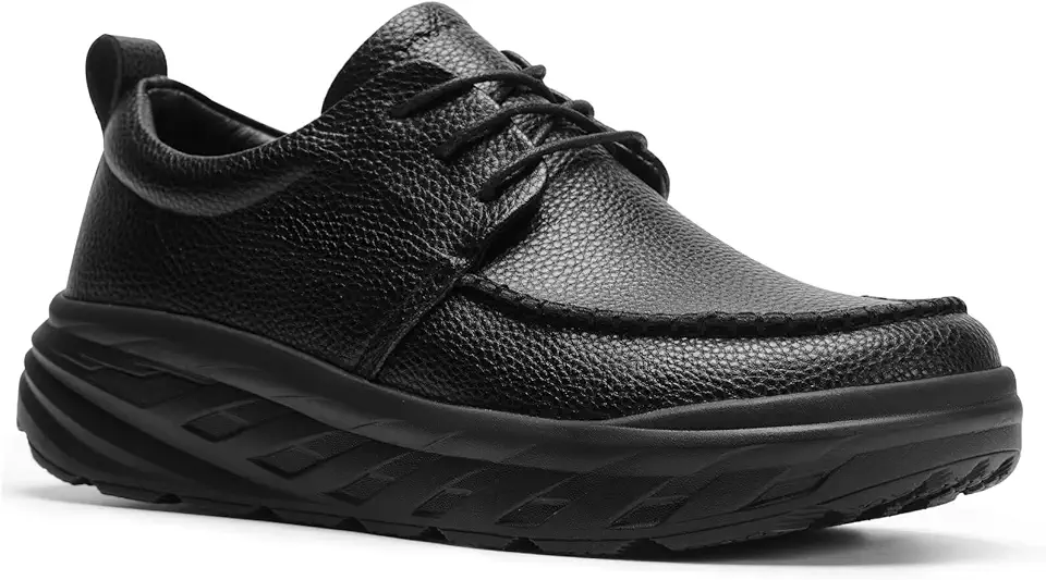 Tênis masculino ortopédico largo de couro para caminhada: tênis confortável com suporte de arco para fascite plantar diabética, ajuste ajustável para trabalho de negócios, salto