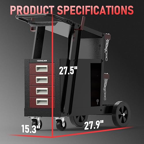Miniatura 8 de YESWELDER Carro de soldadura para soldador TIG MIG y cortador de plasma, carro de soldadura rodante de 360  de almacenamiento grande de tres capas