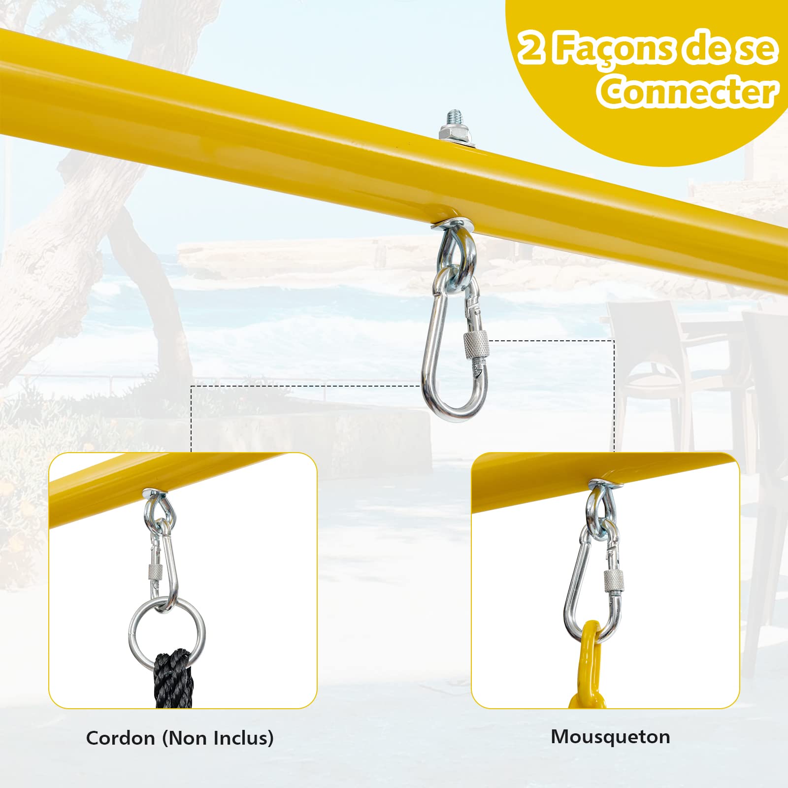 GOPLUS - Pórtico de Columpio Exterior para Nido de Pájaros, Marco de 2 Plazas (300 kg) para Adultos y Niños (Amarillo, sin Columpio)