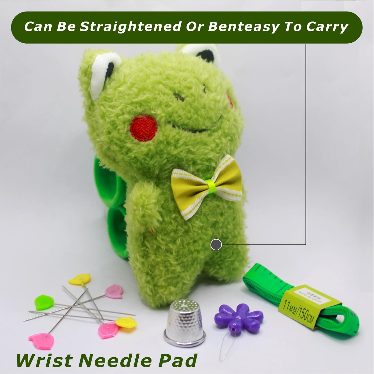 Lovely Frog Wrist Pin Cushion Kit for Sewing with 50 Cute Bird Needles,Including Threader, Thimble ＆Tape Measure for Hand Sewing Cross Stitch Craft Knitting Quilting.