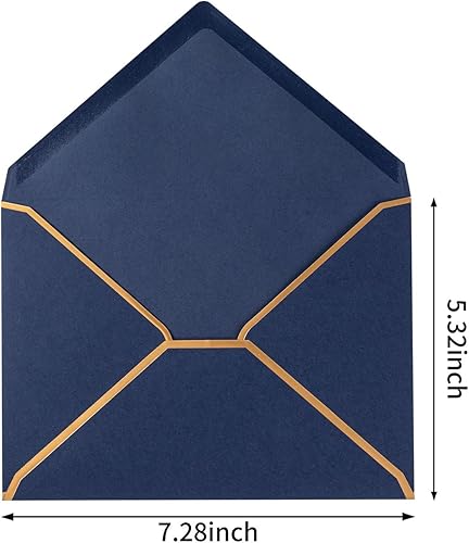 Miniatura 2 de Paquete de 100 sobres A7 azul marino de 5 x 7 sobres de tarjetas con solapa en V con borde dorado para oficina, tarjetas de regalo de boda,