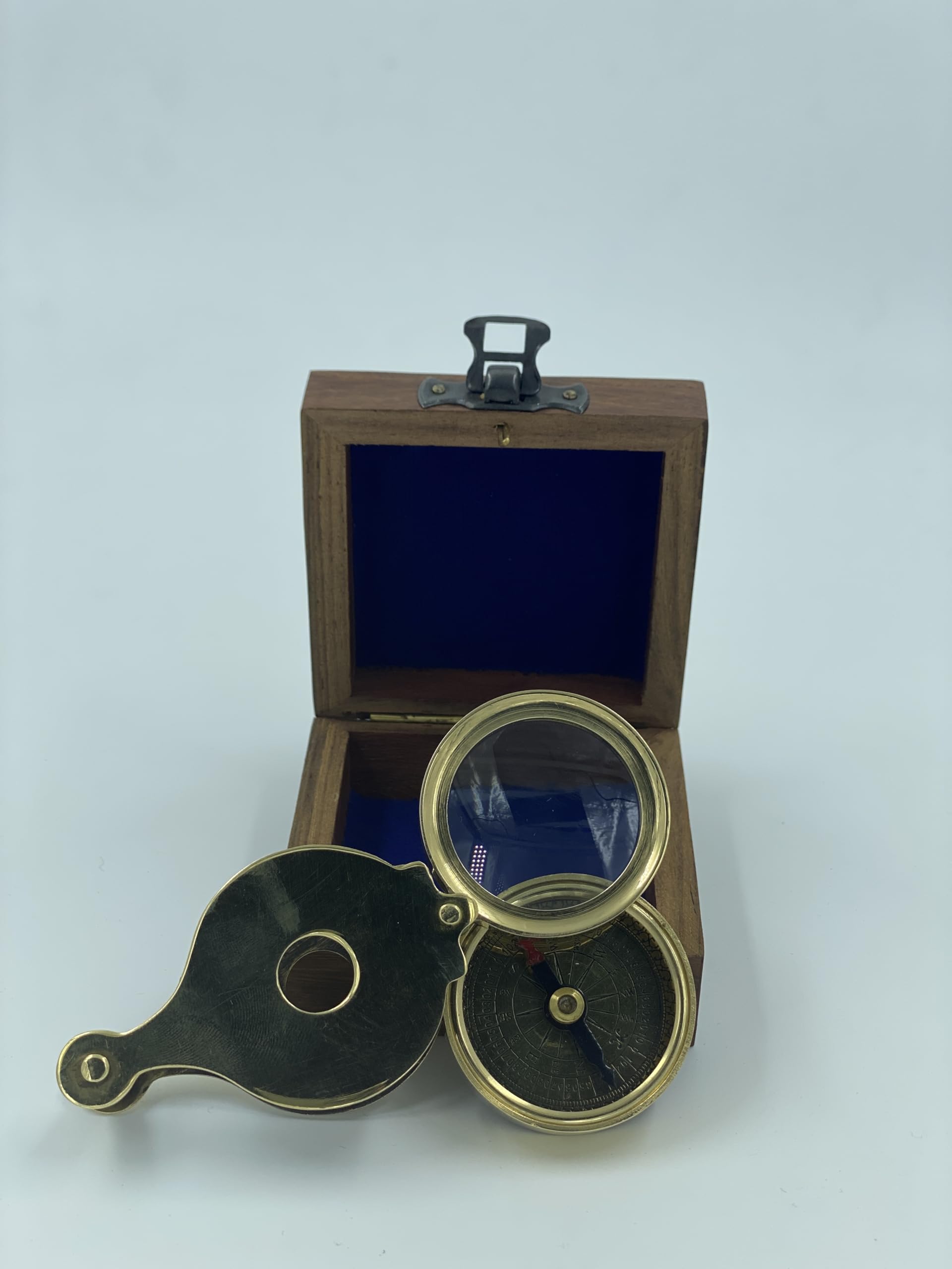 Discovery - Brújula náutica y lupa de latón con caja de palisandro hecha a mano, auténtica brújula náutica direccional marítima unisex regalo de navegación