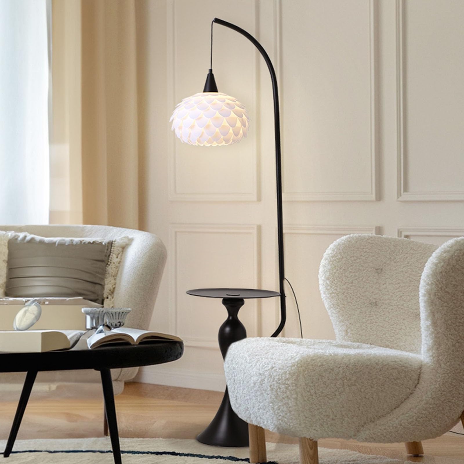 Wohnzimmer Stehlampe* Stehlampe, Schreibtischlampe, Stehlampe, Stehlampe mit Tisch, Beistelltisch-Stehlampe mit Holzende, moderner Regal-Beistelltisch for Schlafzimmer, Wohnzimmer, Büro-Stehlampe, Tis