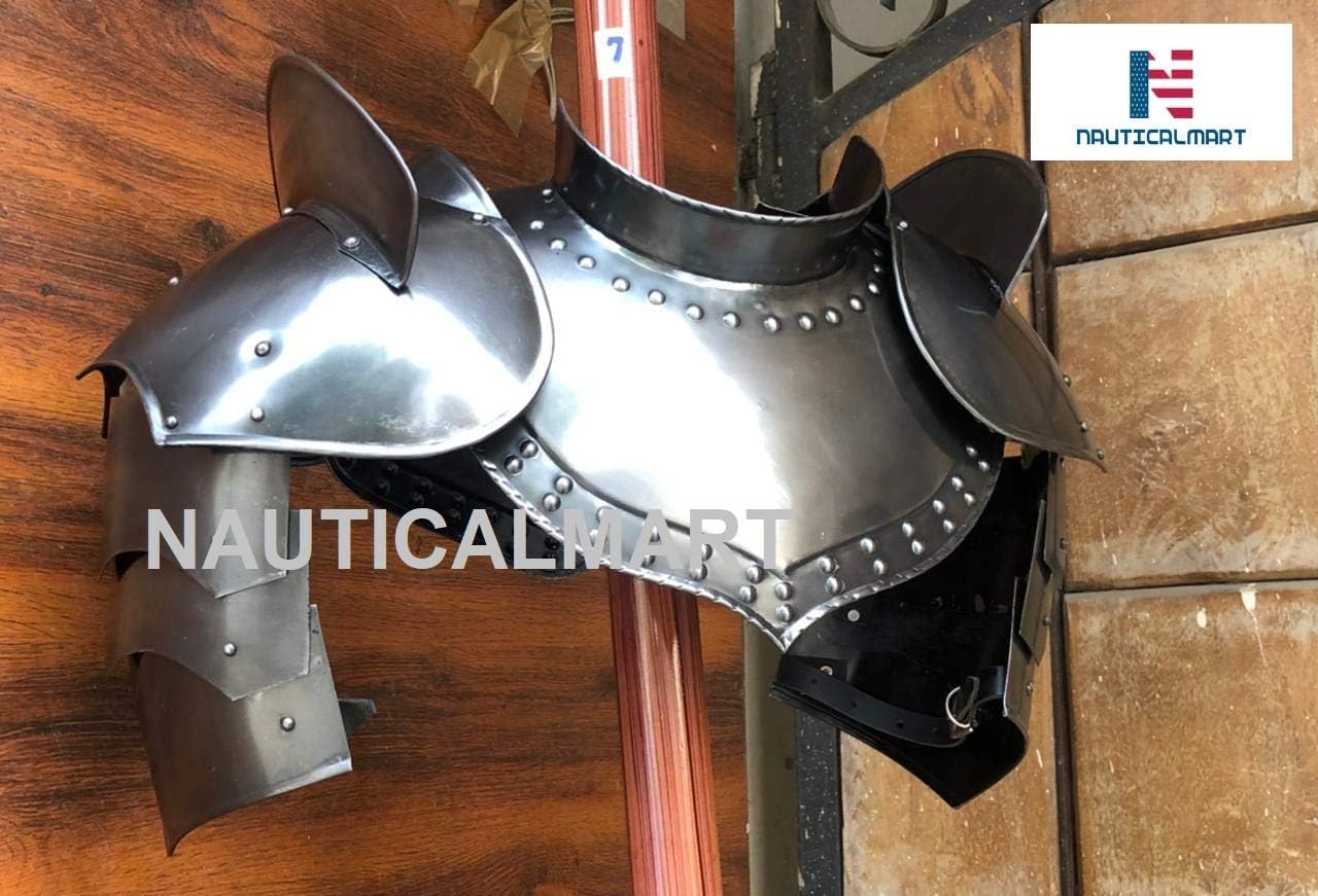 NauticalMart Medieval Armor Gorget Set With Pauldrons Shoulder SCA LARP Knight Metal Shoulder Guard Viking Halloween Costume Crusader Gardbrace Neck Protector Spaulder Plate Armour Historical Cosplay - Image 3