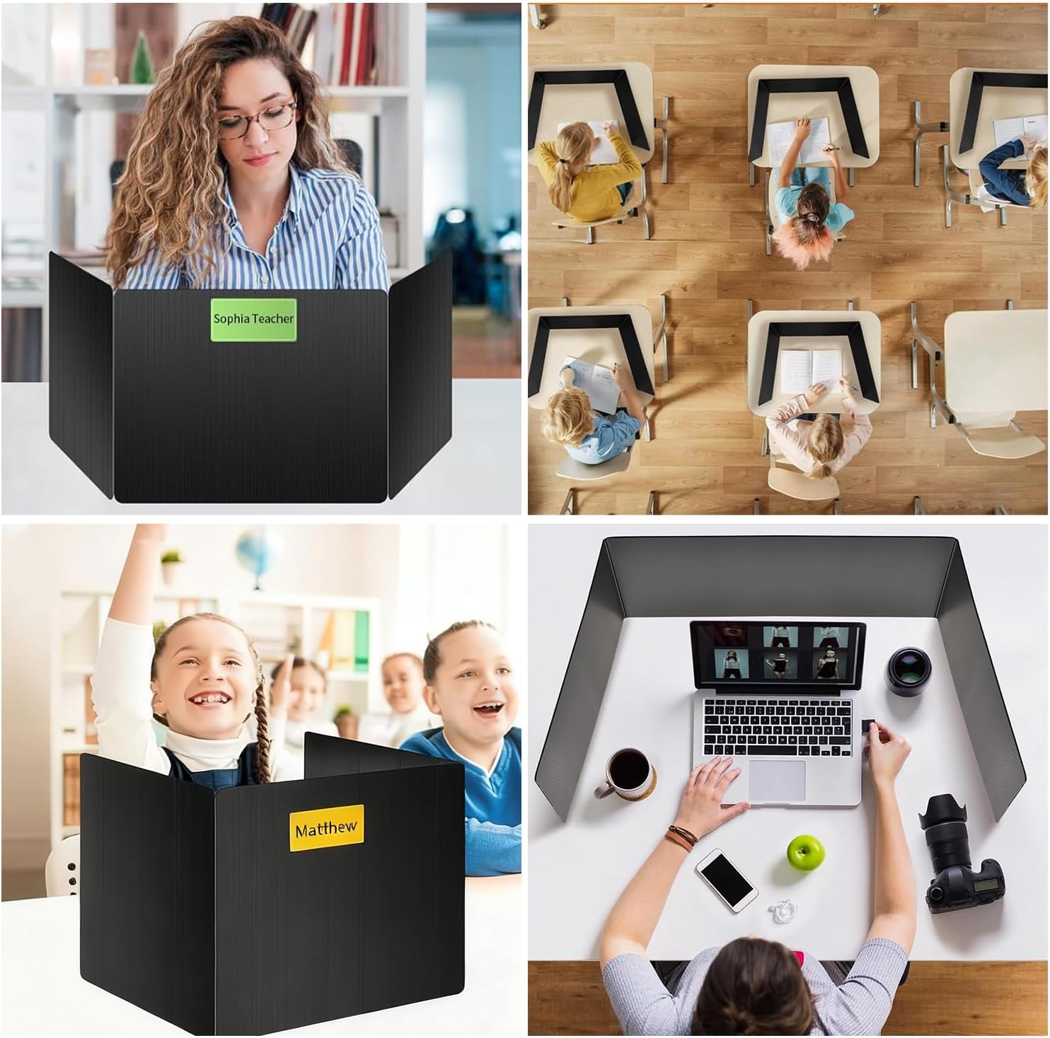 24 Pack Black Desk Dividers for Students, Waterproof Plastic Study Boards, Durable Exam Privacy Shields, Classroom Privacy Folders, Ideal School Supplies for Focused Learning (24 Pack)