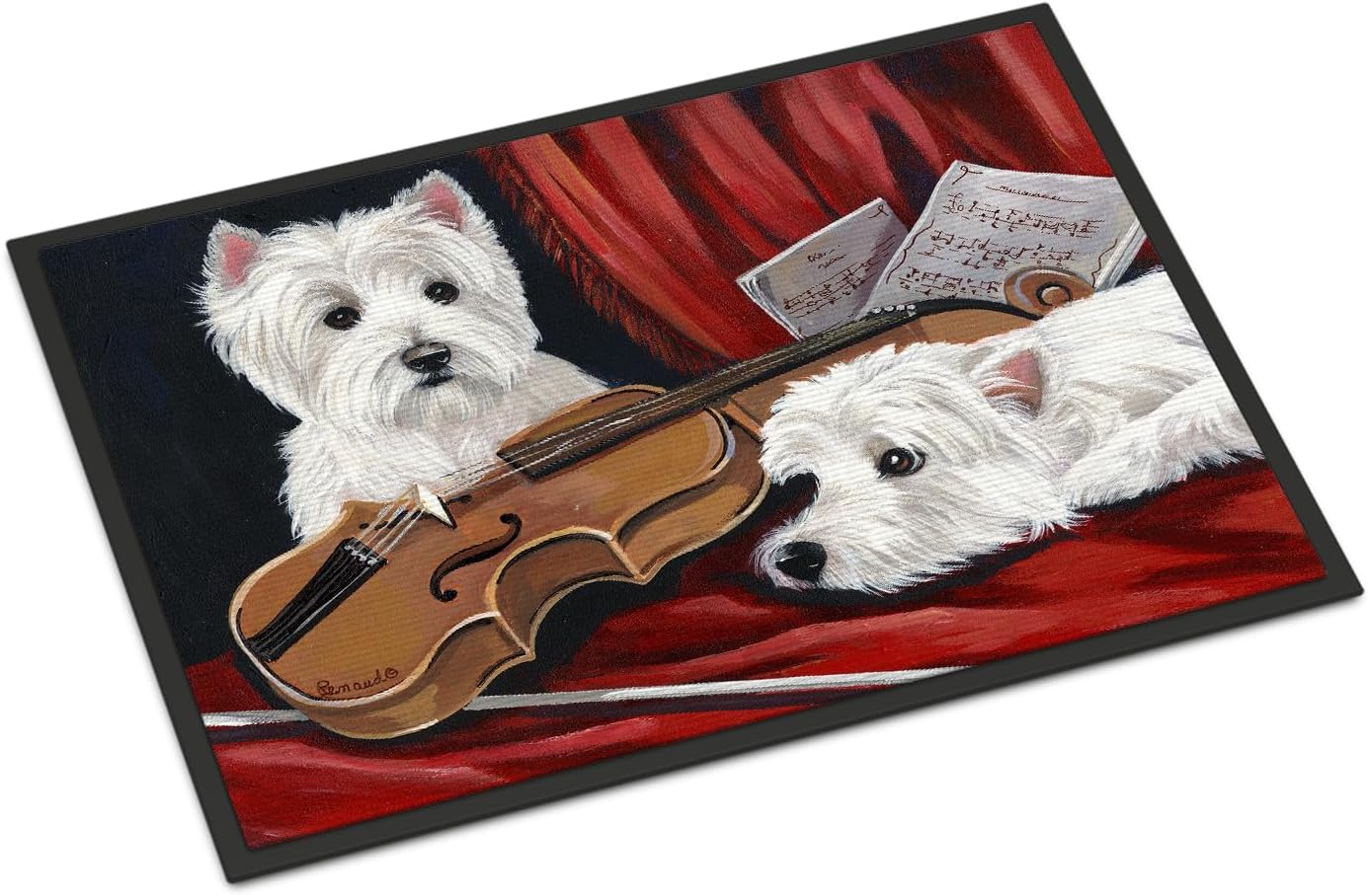 Caroline's Treasures PPP3279MAT Westie Fiddlers Doormat 18x27 Front Door Mat Indoor Outdoor Rugs for Entryway, Non Slip Washable Low Pile, 18H X 27W