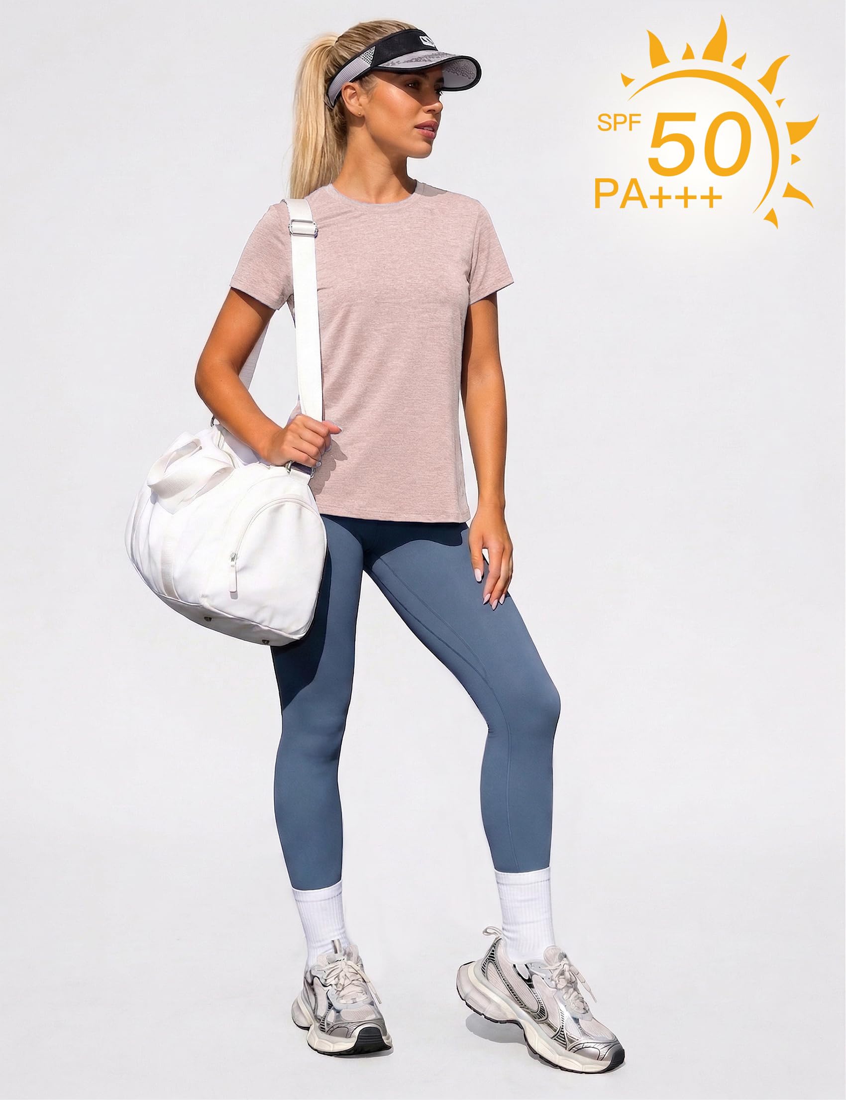Camiseta Deportiva Mujer Manga Corta Cuello Redondo Transpirable y de Secado Rápido para Fitness Yoga Running Entrenamiento S-XXL