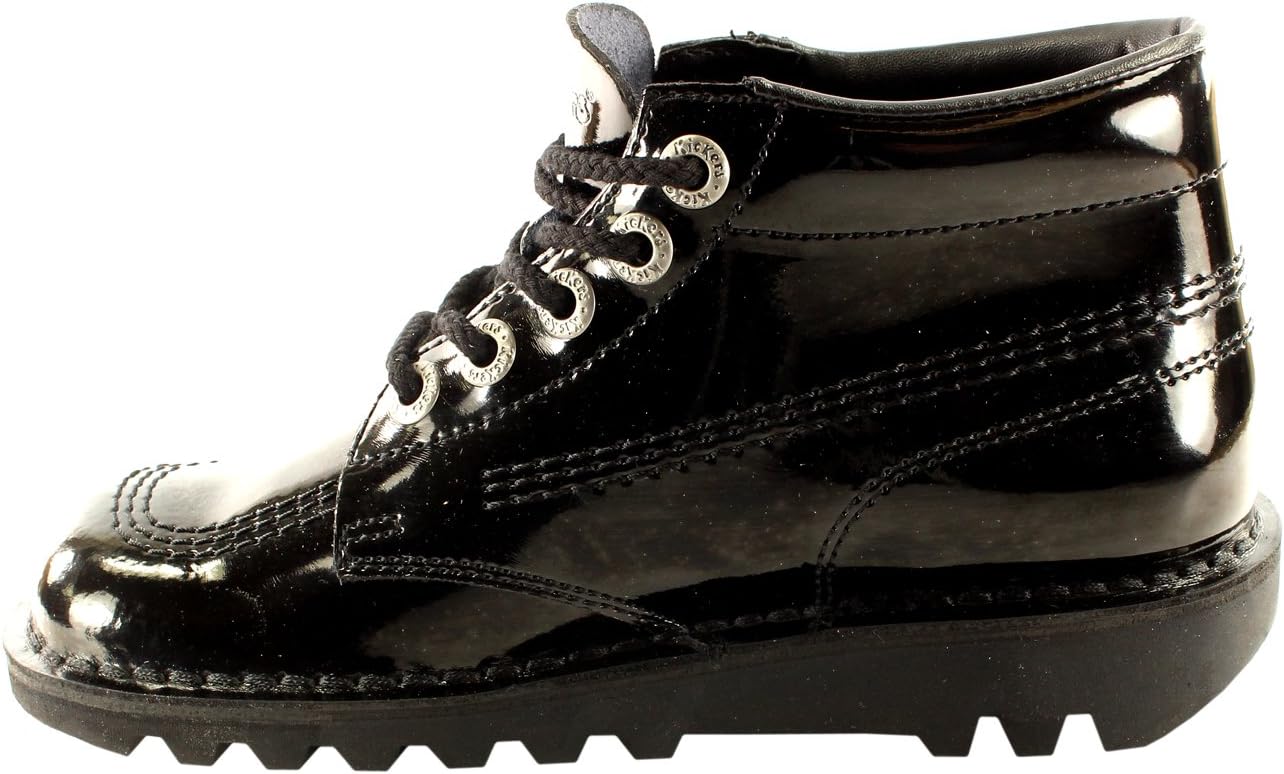 Kickers Womens Kick Hi Patent Classic Oxfords Office Work Boots Shoes - Black - 5.5
