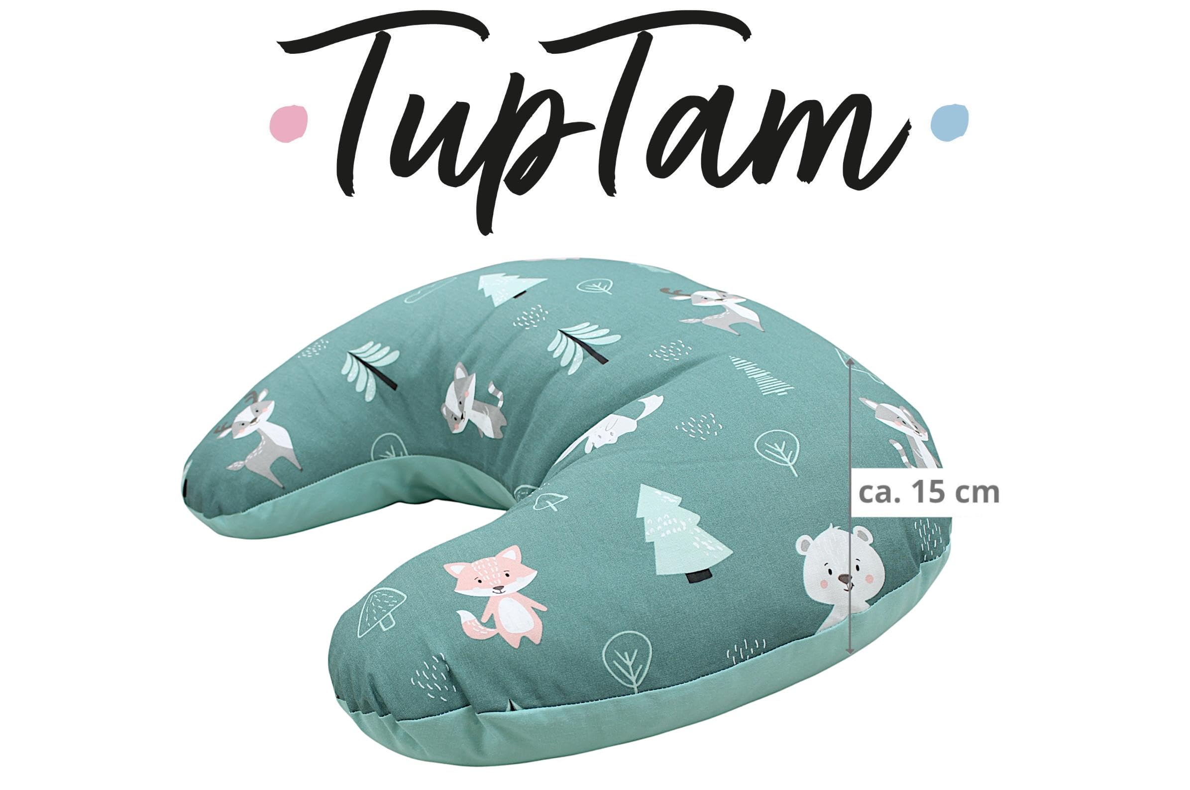 TupTam Baby Stillkissen Klein mit Baumwoll-Bezug, Farbe: Wald/Fuchs/REH/Igel/Bärchen/Grün/Mint