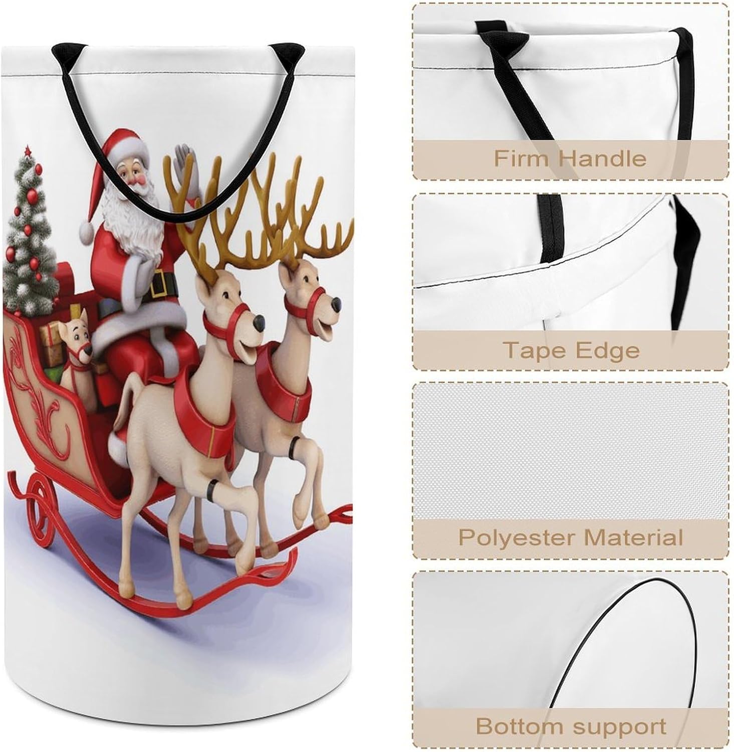 Santa Claus Reindeer SledFoldable Large Capacity Laundry Hamper with Handles,Extra Big Collapsible Clothes Basket for Home Storage