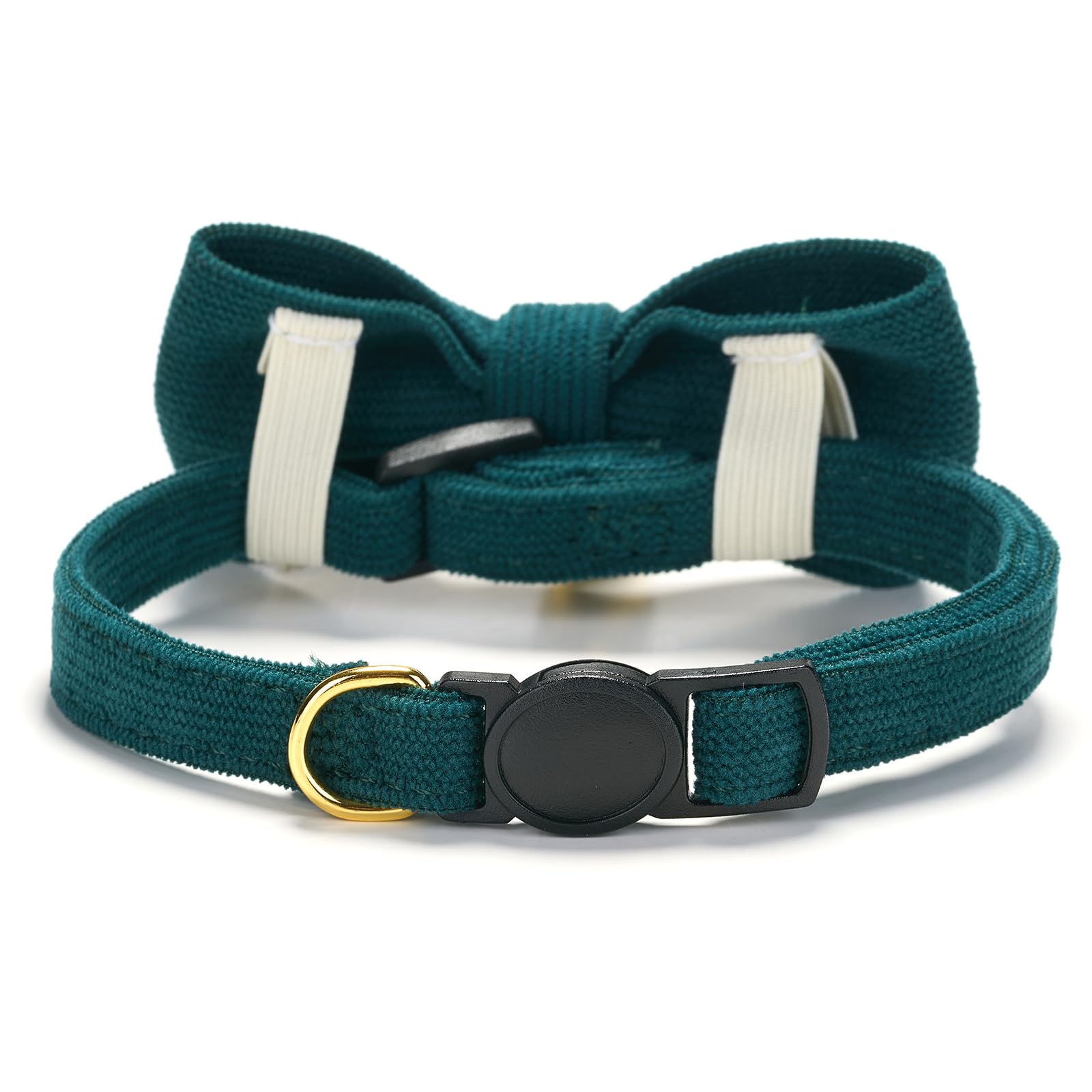 YUDOTE Ultra-soft Collar Natural Cotton Corduroy Made for Cats with Sensitive Skin,Lightweight Kitten Collars with Quick-release Buckle and Removeable Bow-tie,Green Pack of 1 - Image 4