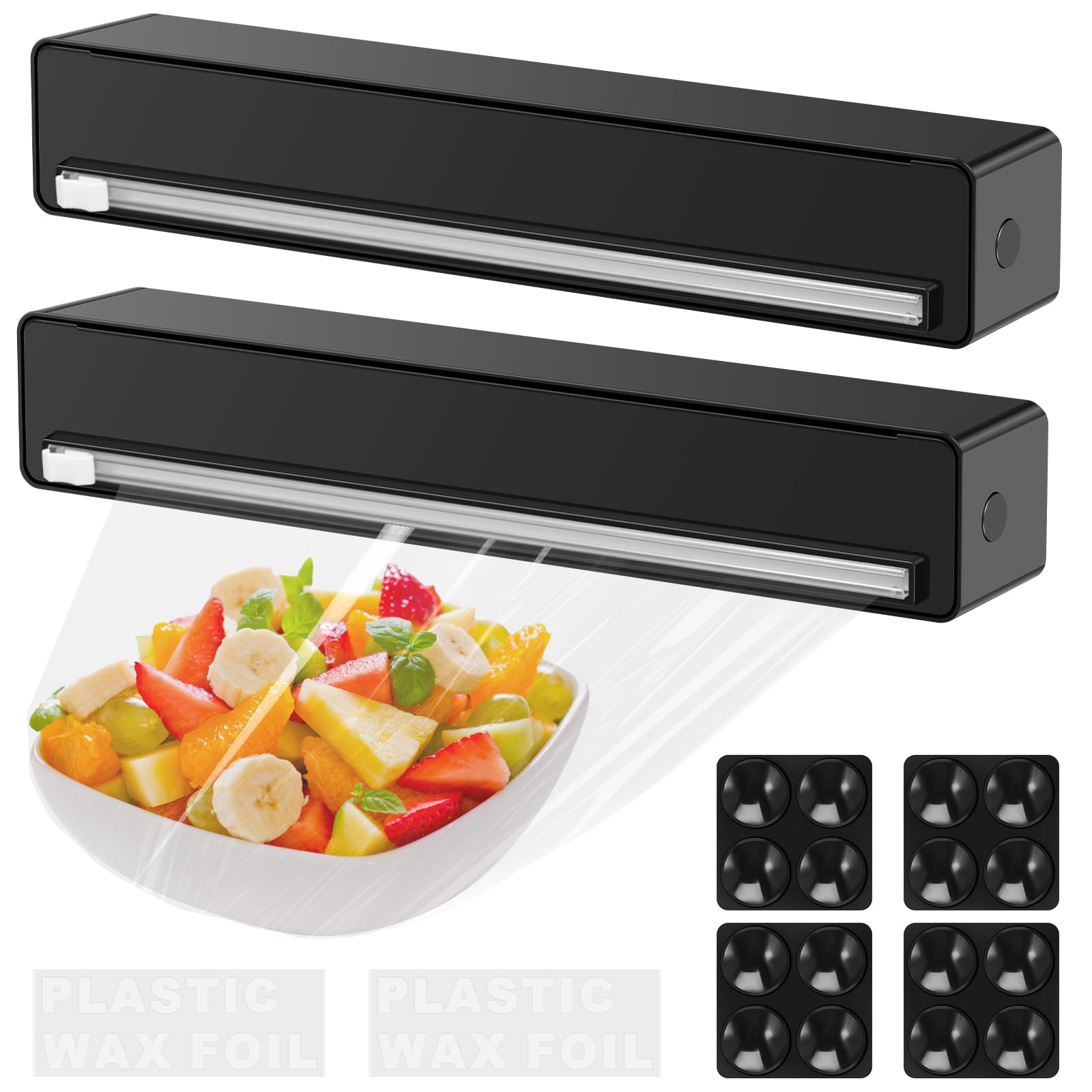 2Pcs Cling Film Dispenser with Cutter,30cm Foil Dispenser with Suction Cup,Plastic Clingfilm Wrap Dispensers Cutter Storage,Refillable Foil Holder for Home Home Restaurant