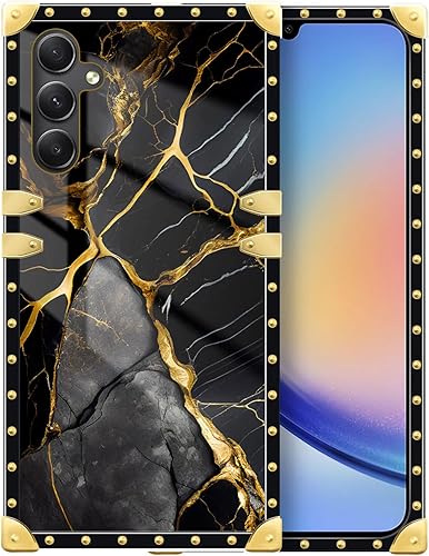 DAIZAG Funda compatible con Samsung Galaxy A14 5G, funda protectora suave a prueba de golpes dorada para regalo, patrón de mármol natural negro