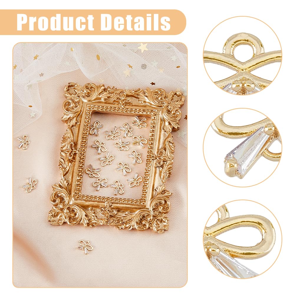 SUPERFINDINGS 16 breloques Nœud Papillon en Or 14 carats pour Bracelet Breloques en Zircone Cubique Connecteur de Pendentif pour Collier Boucles D'Oreilles Fabrication de Bijoux Décoration