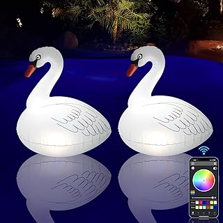 Goallim Floating Pool Lights Swan with APP Control, RGB Dimmable Solar Swan Pool Lights That Float, Waterproof Inflatable Floating Swan Lights Glow in The Dark for Pool Yard Wedding Party Decor-2PCS