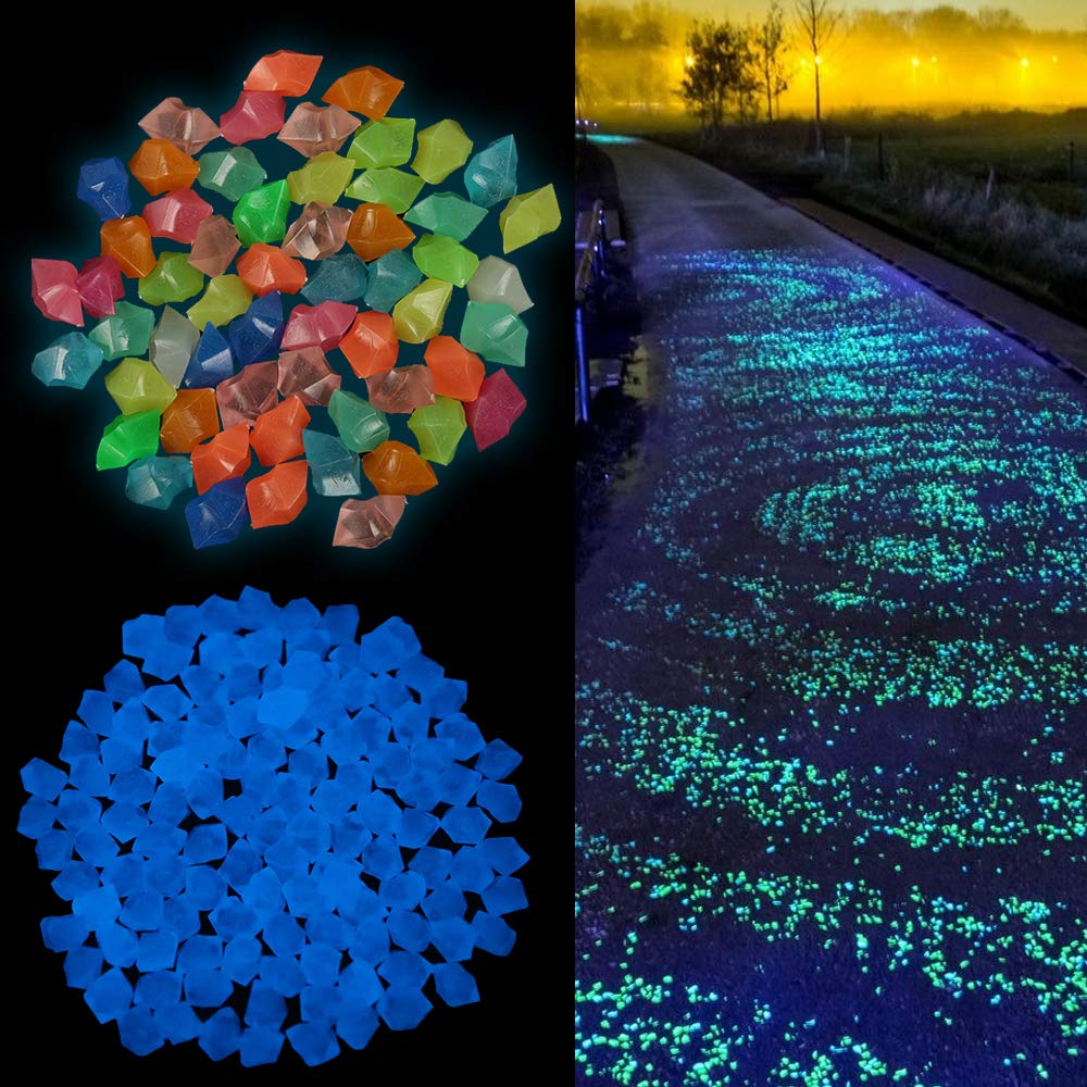 300 pezzi pietre luminose da giardino, ciottoli luminosi da giardino, decorative con pietre luminescenti fluorescenti, decorate, per giardino, esterno, acquario, passerelle, piscina, sentiero prato,