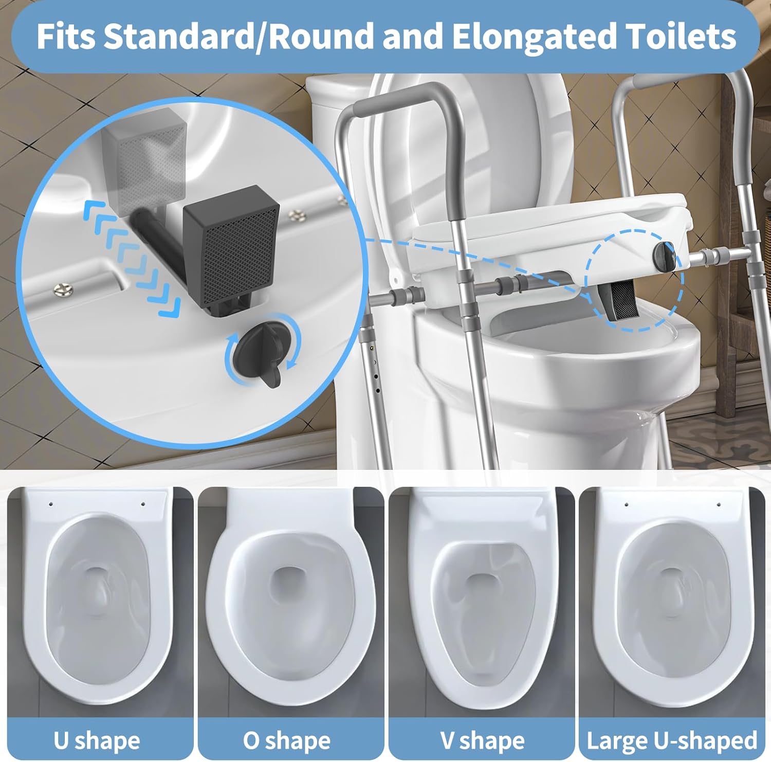 Raised Toilet Seat with Handles,Elevated Toilet Seat Riser for Seniors, Toilet Lift Seat Riser Adjustable Height& Width,for Elderly,Pregnant and Handicap