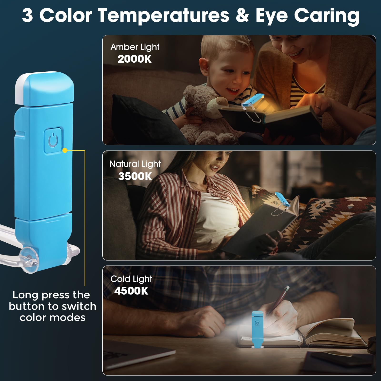VZZNN Leselampe, wiederaufladbares Buchlicht zum Lesen im Bett, Clip-On-Buchlichter mit 3 Farbtemperaturen, Geschenk für Buchliebhaber, Kinder, Erwachsene, Weiß, 24 Stück