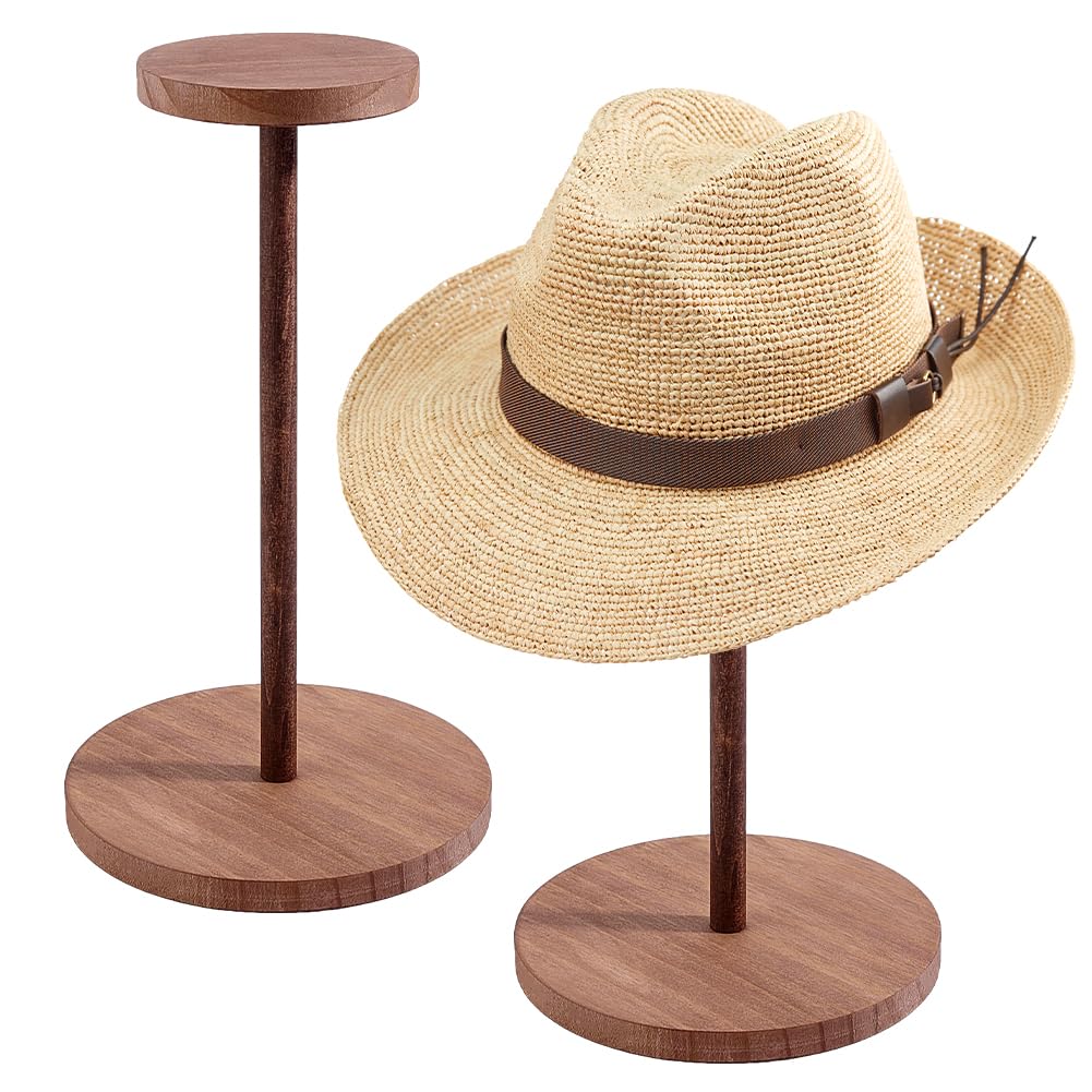 AHANDMAKER 2 Pieces Hat Display Stand Rustic Hat Stand Tabletop Hats Display Rack Hats Storage Organizer for Baseball Caps Helmet Tabletop Wig or Jewelry Display Riser, Saddle Brown