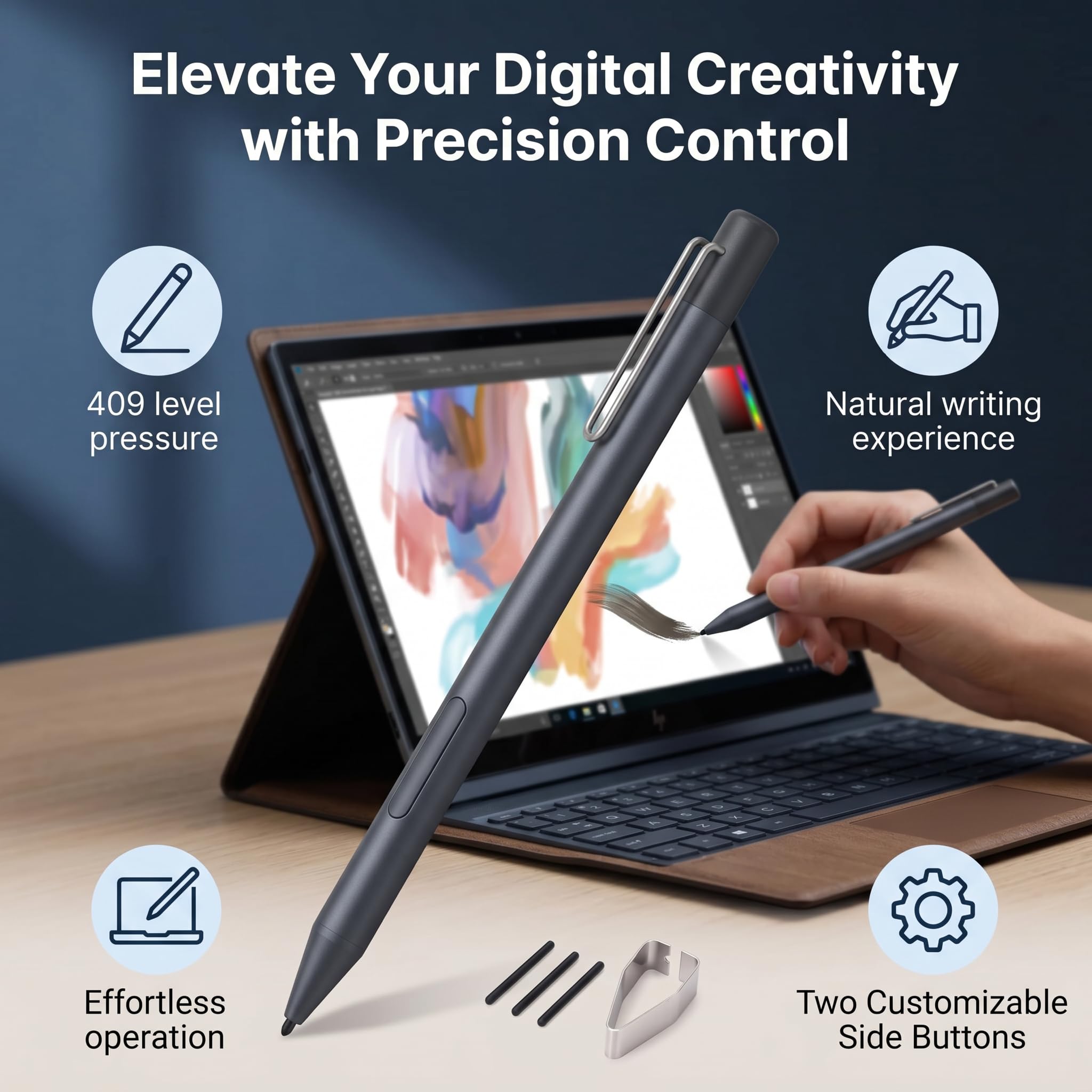 Stylo Tactile Actif 4096 Niveaux Pression Stylet Alliage Aluminium Dessin Professionnel Tablette