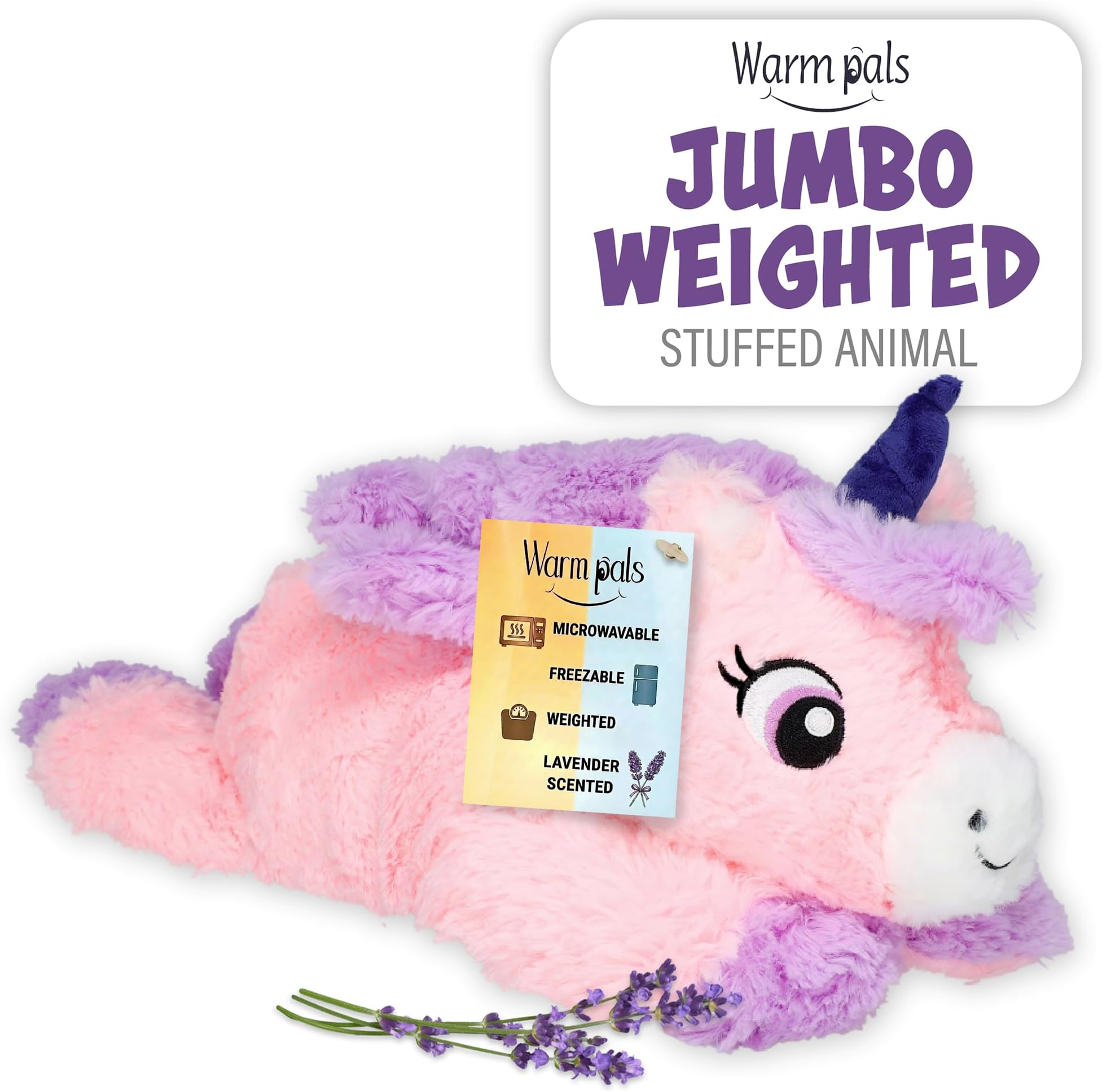 Jumbo - Unicorn - Microwavable & Weighted Plush Stuffed Animal - Heated Plushie for Warmth - Cute, Soft, Cozy Toy for Adults & Children (Boys, Girls, & Toddlers) by Warm Pals