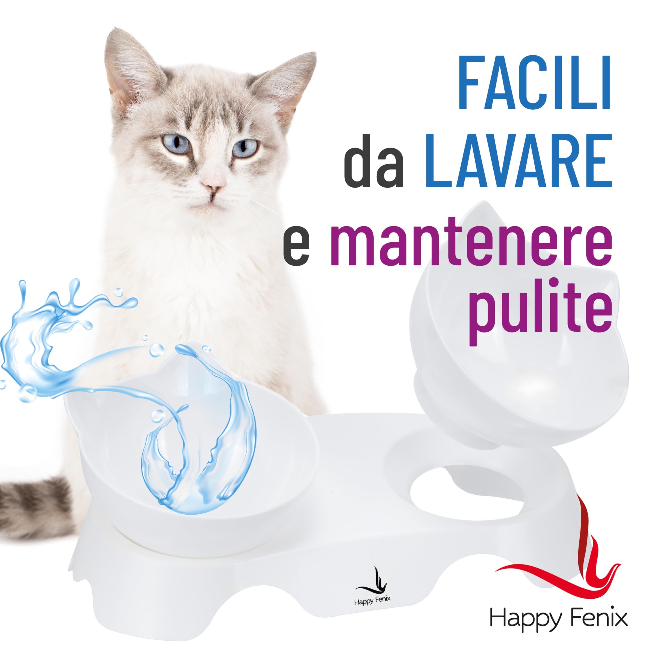 Ciotole Per Gatti in Plastica 2 Pezzi - Eleganti, Resistenti, Antiscivolo e Facili da Pulire - Colore Bianco