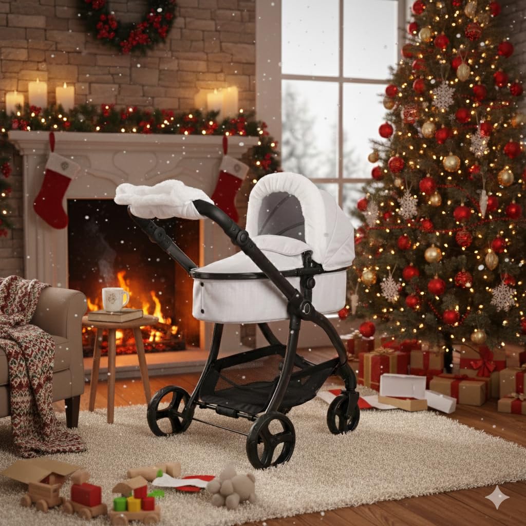 Roma egg 2 in 1 Baby Spielzeug Puppen Kinderwagen - Hahnentritt Silber Spielzeug Kinderwagen mit verstellbarem Griff, Kakao-Kunstleder, 3-Punkt-Gurt, Leichter Rahmen, Perfekt für Reborns & Teddies