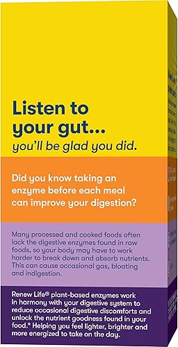Miniatura 5 de Renew Life Suplemento enzimático a base de plantas para adultos, semillas de hinojo que ayuda a relajar el tracto digestivo, fórmula enzimática de