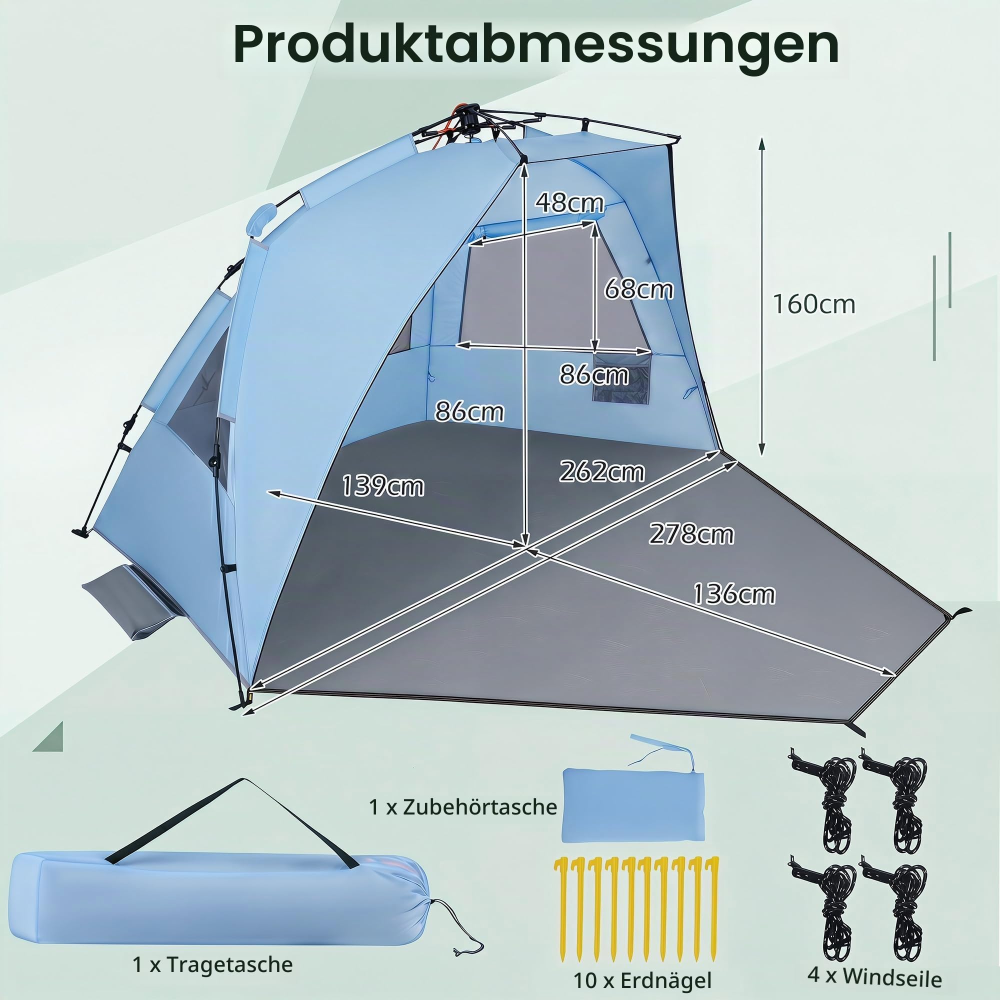 HOMASIS Pop-up Strandmuschel XXL, wetterfestes Strandzelt für 3-4 Personen mit erweiterbarem Boden, Mesh-Fenstern & Tragetasche, UV-Schutz 50+, tragbares Sonnenzelt für Strand, Camping & Hinterhof