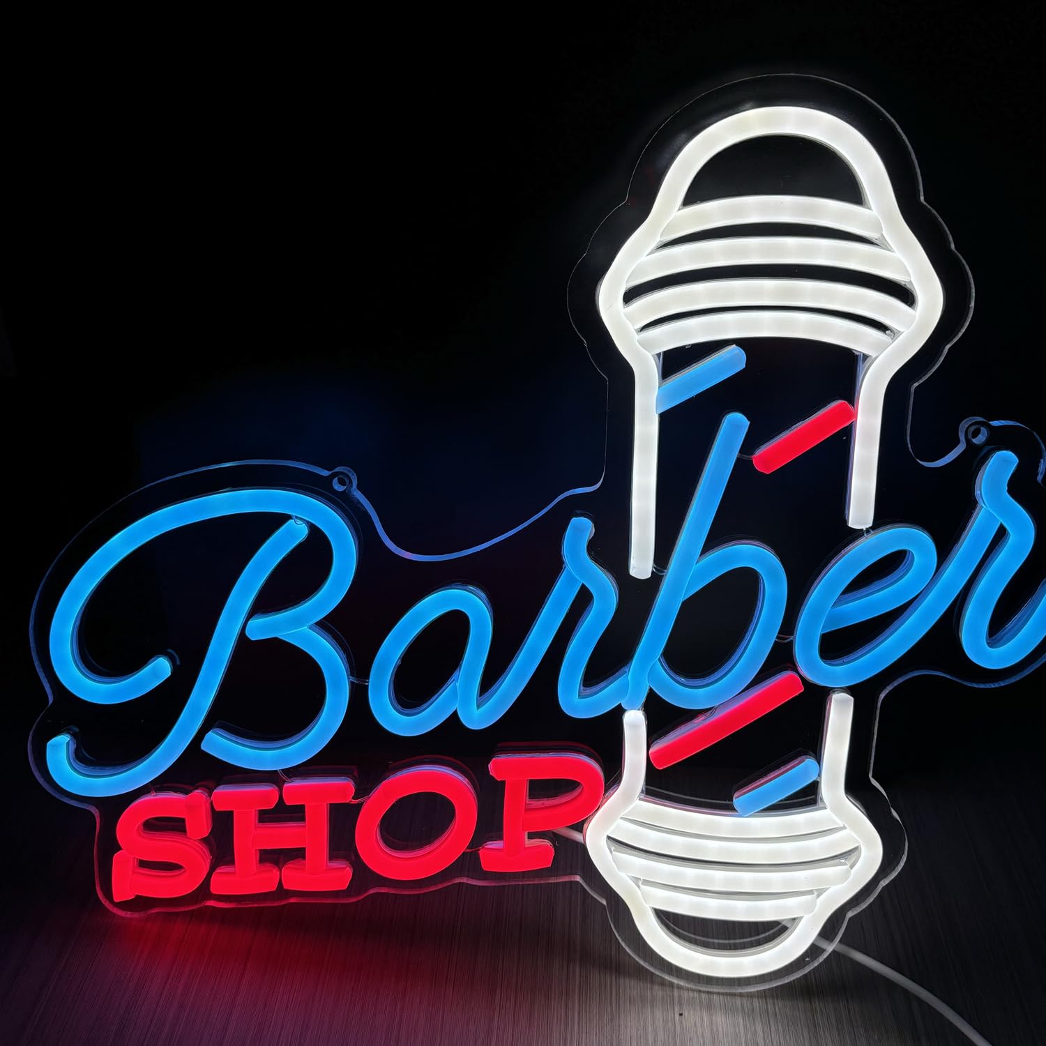 Panneau néon LED à intensité variable pour magasin de coiffure - Décoration murale et de fenêtre - Matériau acrylique réutilisable - Salon de coiffure - Cadeau pour coiffeur - 37 x 32 cm