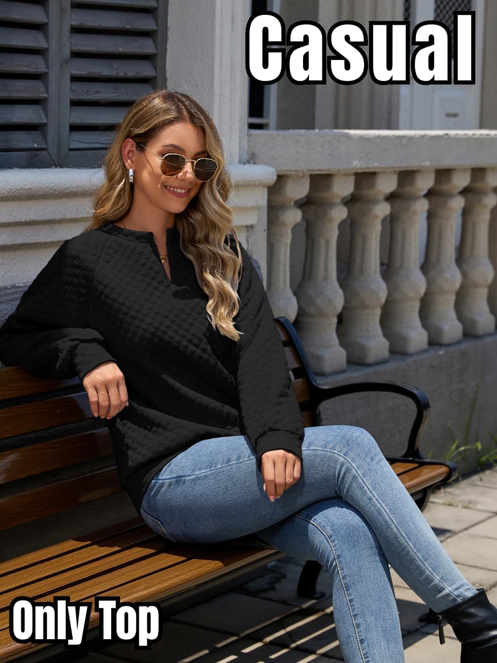 Women Trendy Quilted Plain Sweatshirt, Raglan Long Sleeve Loose Lightweight Pullover Top, Casual Fashion Fall Outfits - Image 4