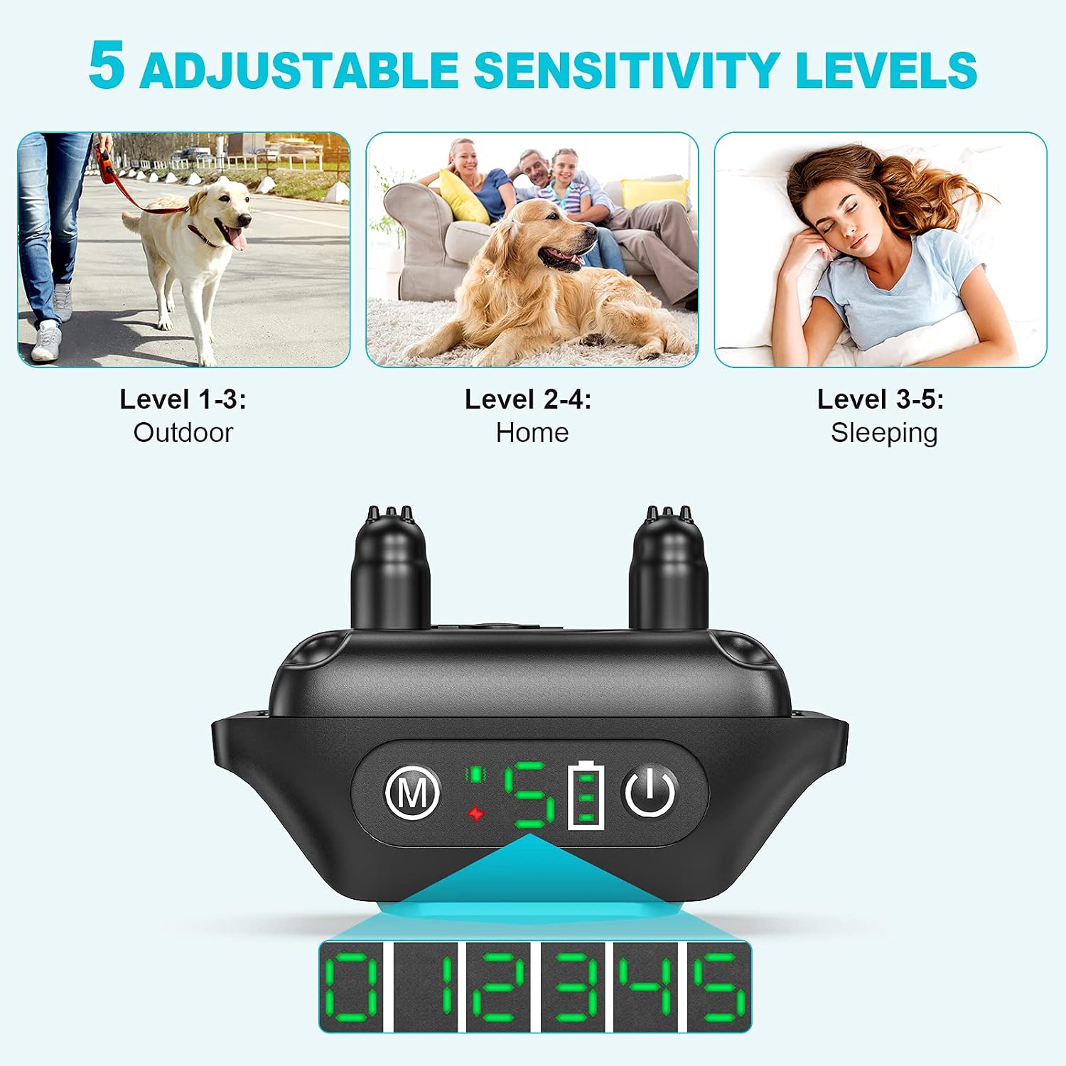 Dog Bark Collars, Rechargeable Shock Collar with Beep Vibration Waterproof Barking Collar with 5 Adjustable Sensitivity Levels for Small Medium Large Dogs