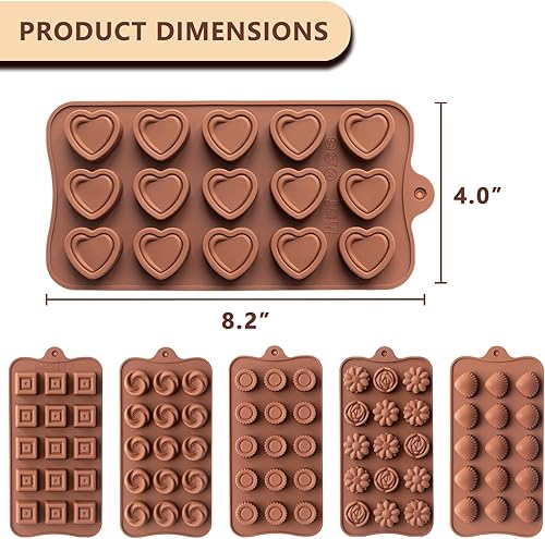 Miniatura 6 de 6 Pcs Silicone Chocolate Mold Set - Food-Grade Non-Stick Candy Molds Cookery Moulds for Chocolate, Candy, Jelly, Butter, and More - Classic Shapes