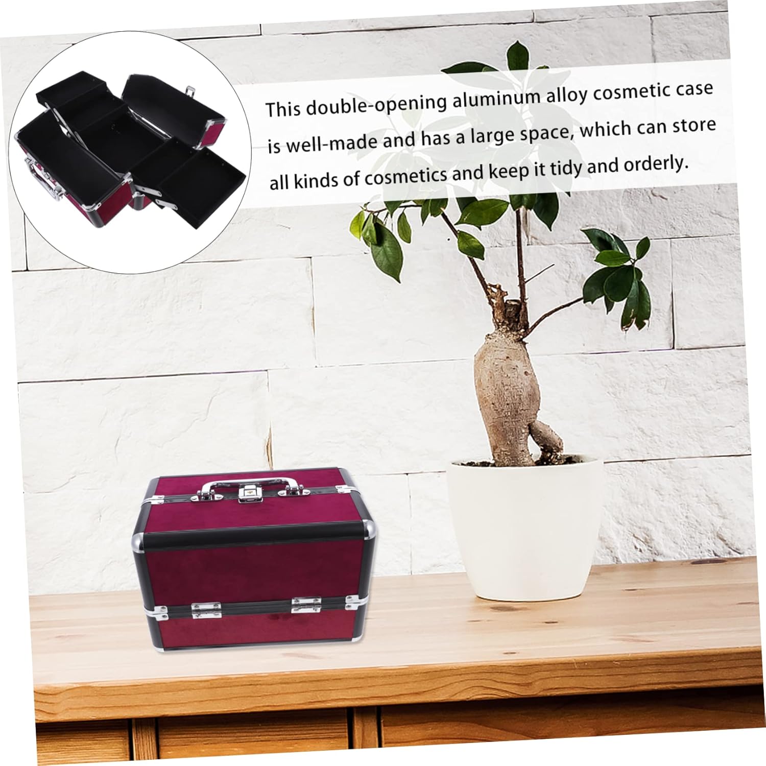 Mikinona Quality Aluminum Makeup Case Large Pouch for Cosmetics Portable Travel Handle