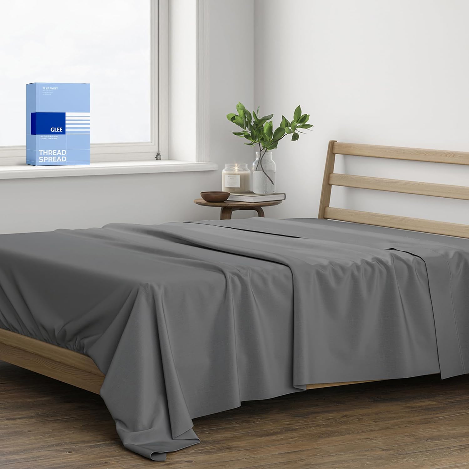 Thread Spread 100% Cotton King Size Flat Sheet Only - 400 Series Glee Collection King Flat Sheet (1 PC, Dark Grey), Silky Soft, Breathable, Cooling, Sateen, Hotel Top Sheets for Hot Sleepers