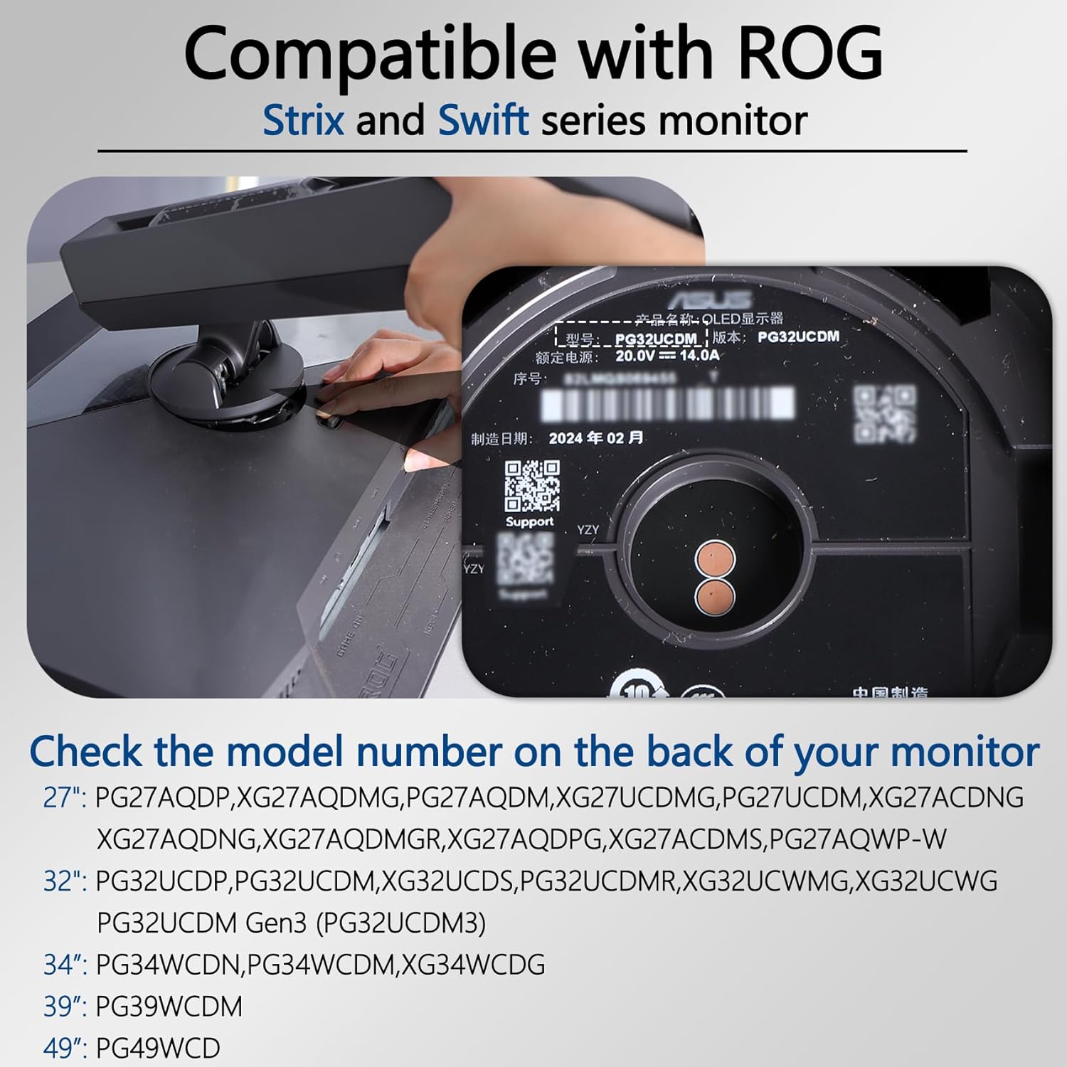 OEM PG27AQWP-W VESA Adapter Compatible with ASUS ROG XG27UCDMG,PG27AQDP ,PG27UCDM,XG27ACDNG,XG27AQDNG,XG27AQDMGR,XG27AQDPG,XG27ACDMS,XG32UCDS,PG32UCDMR,XG32UCWMG,XG32UCWG,XG34WCDG,PG39WCDM,PG49WCD