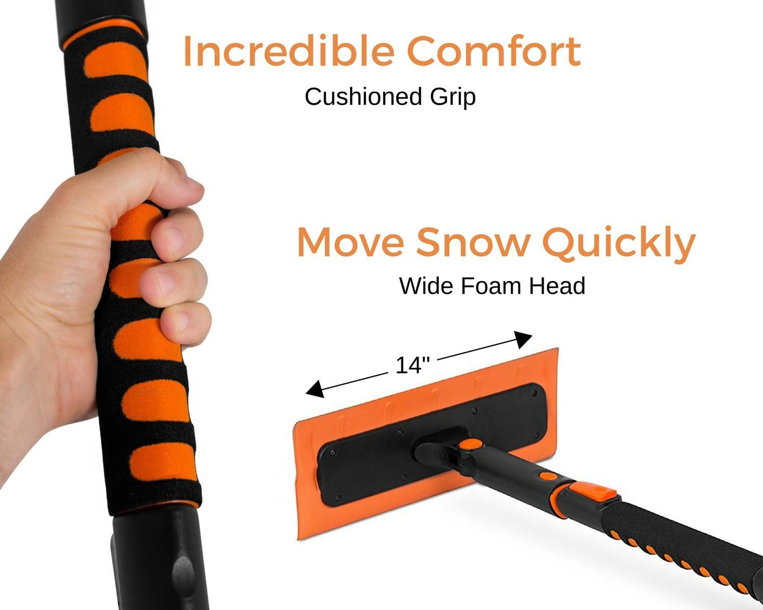 Snow MOOver 39" Extendable Snow Brush with Detachable Ice Scraper for Car | 14" Wide Foam Head | Size: Car & SUV | Lightweight Aluminum Body with Ergonomic Grip | Windshield & Paint Safe