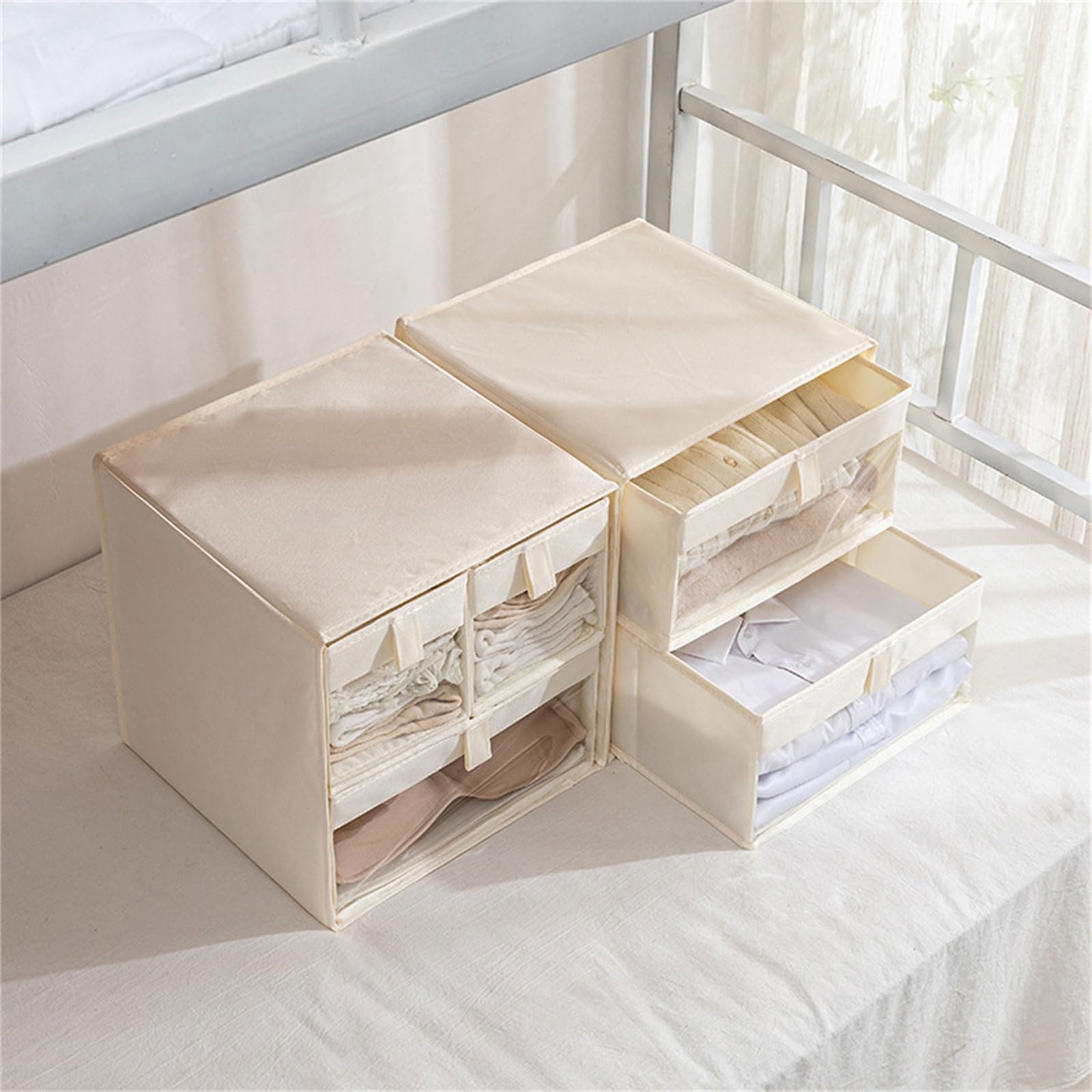 Instants Assembly Stoff Schubladen Organizer, faltbar, für Schlafzimmer, Kommode, Aufbewahrungslösung für den täglichen Gebrauch, stapelbare Aufbewahrungsbehälter
