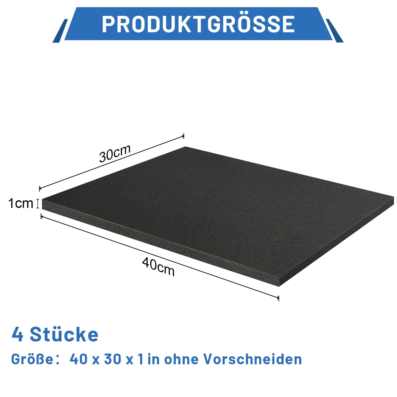 Polyurethane Foam, 4 Stück 40x30x1cm Schaumstoff Zuschnitt, Werkzeugkoffer Kamerakoffer Schaumstoff, Würfelschaum für Tabletop Miniaturen, Koffereinlage, Schaumstoffeinlage
