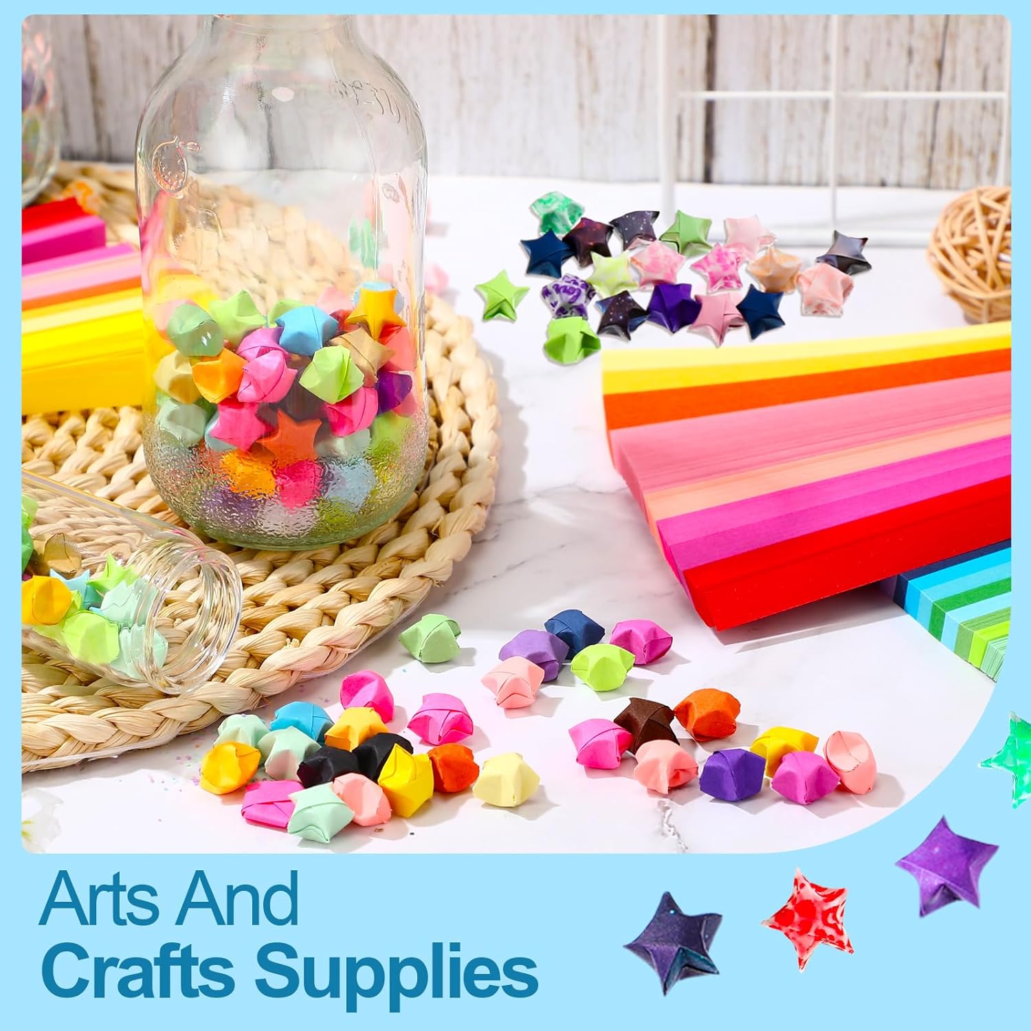 Ireer 4950 Sheets Origami Star Paper Strips 27 Solid Color Glows in The Dark Origami Space Sky Double Sided Stars Paper Strips for Arts Crafts (Star)