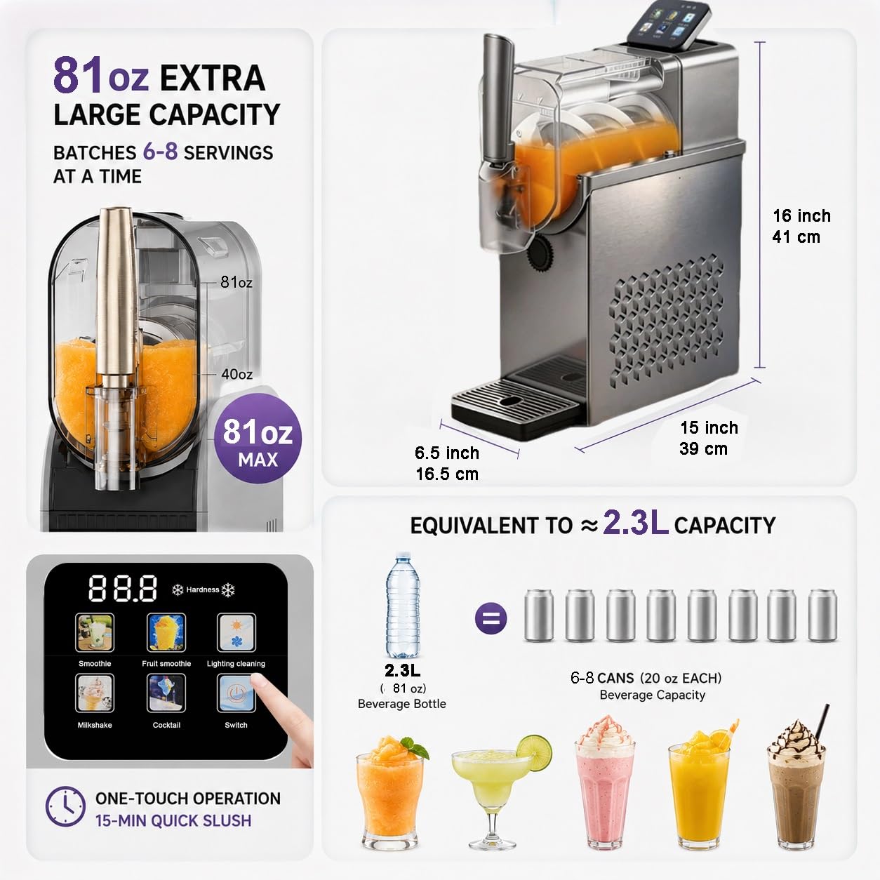 Macchina per Granite per Casa, Granita Macchina 2.3L con 6 Programmi Preimpostati, Modalità Doppia Granite e Soft Serve, Auto-Pulente per Uso Domestico e Piccoli Negozi