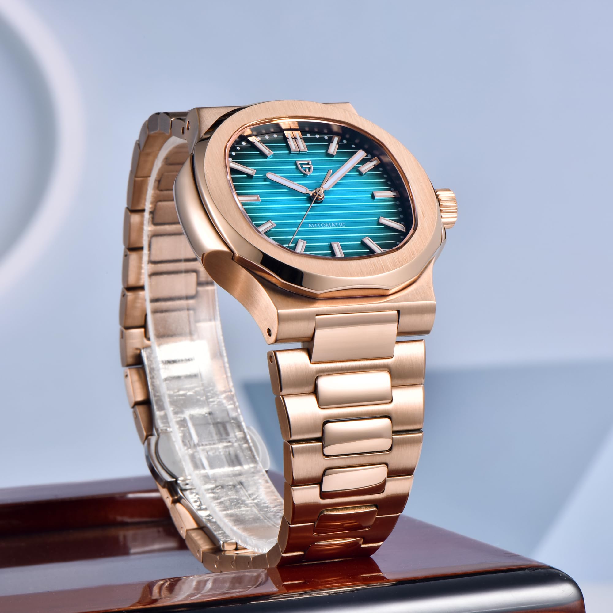 Pagani Design automatyczny zegarek dla mężczyzn, różowe złoto, 40 mm, stal nierdzewna, minimalistyczny, analogowy, prezent z syntetycznym szafirowym szkłem tarczowym, wodoodporny 100 m
