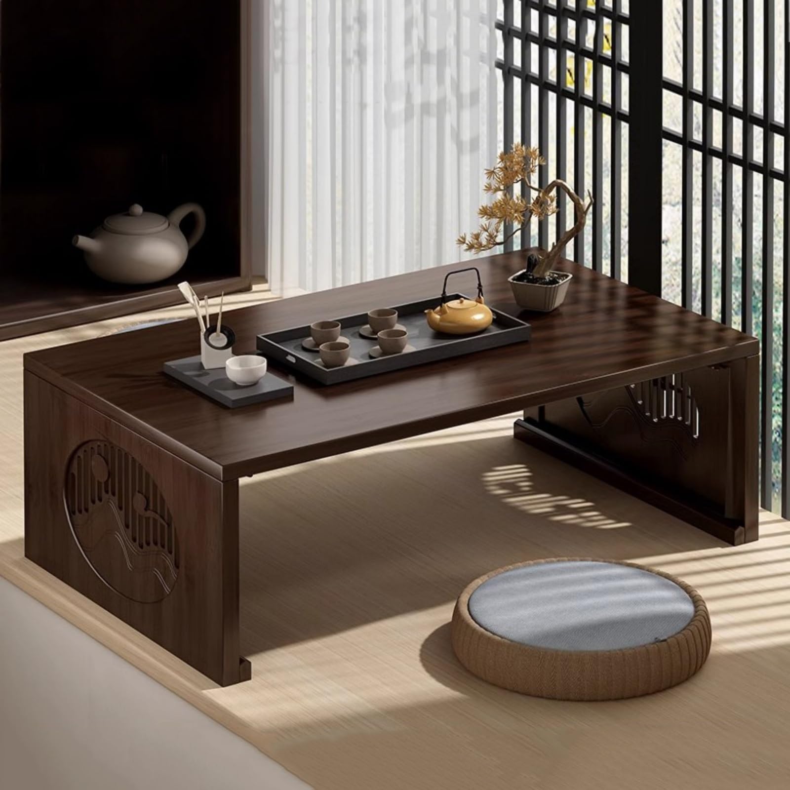 Mesa de centro plegable portátil de bambú natural y diseño bajo sin montaje