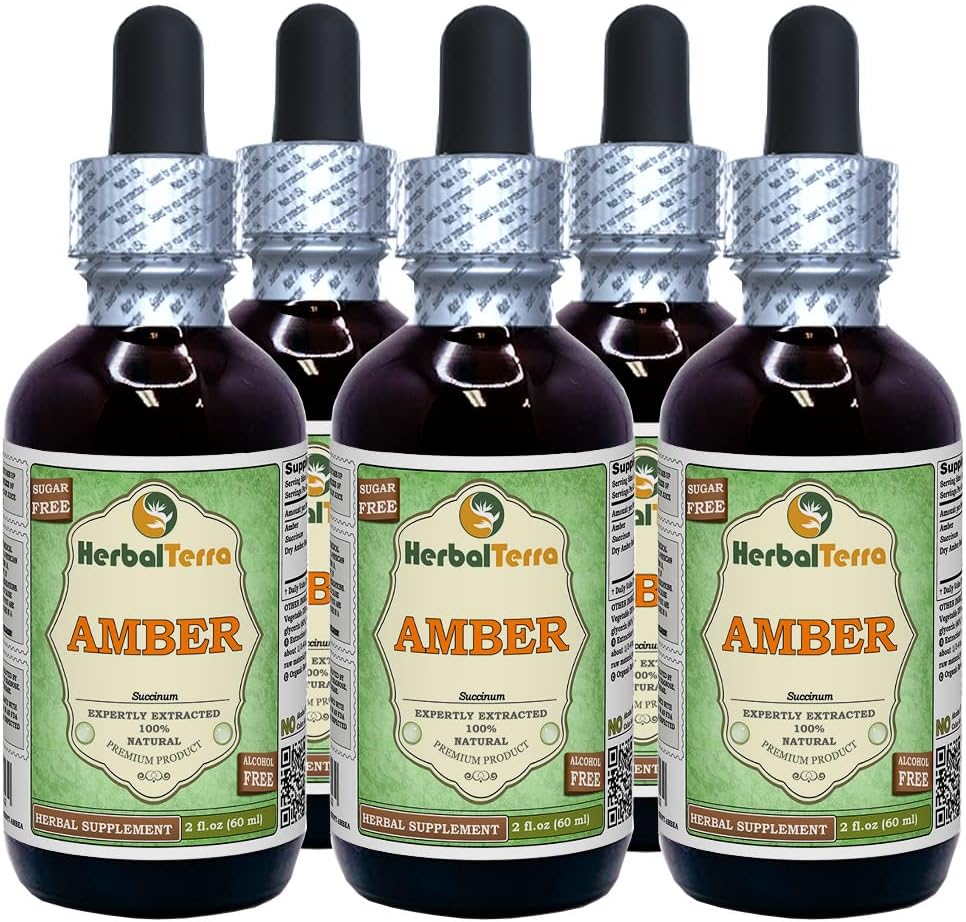 Amber, (Succinum) Dried Amber Resin Alcohol-Free Liquid Extract (Brand Name: HerbalTerra, Proudly Made in USA) 2x2 oz